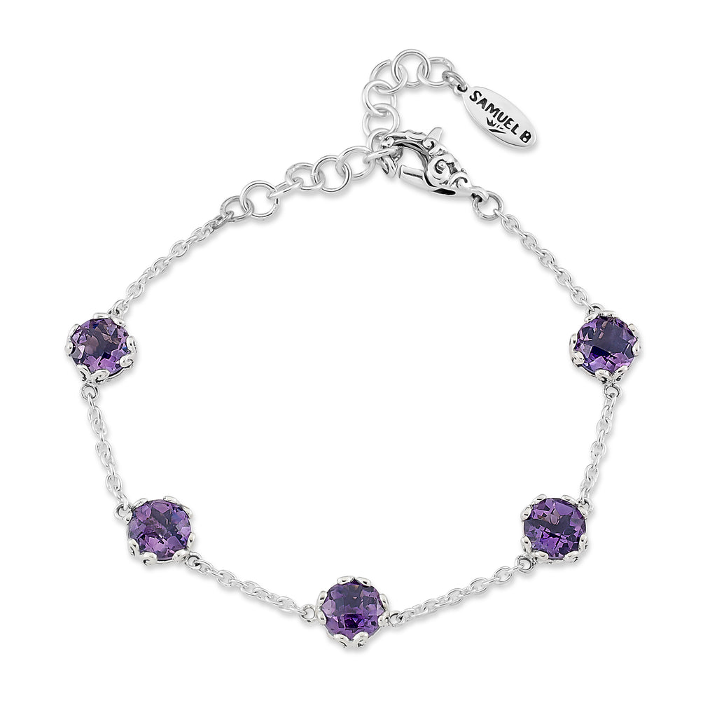 Sterling Silver Gemstone Station Bracelet