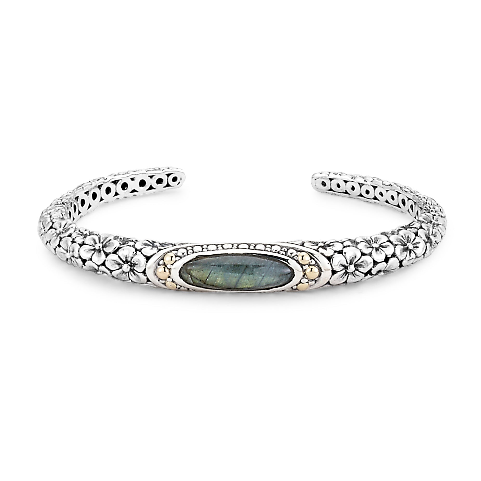Sterling Silver and 18K Gold Labradorite Bangle