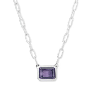 Sterling Silver Emerald-Cut Gemstone Necklace