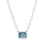 Sterling Silver Emerald-Cut Gemstone Necklace