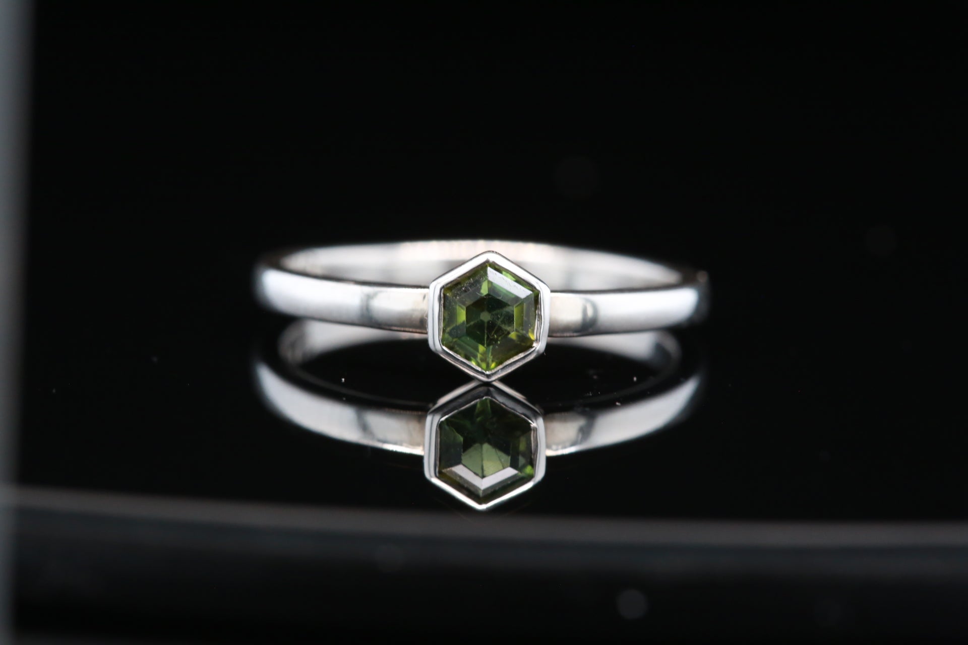 Serena Ring with Hexagon-cut Green Tourmaline in Sterling Silver