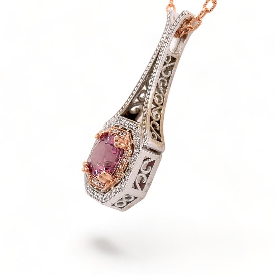 Signora Rosa Lotus Garnet & Diamonds Necklace in 14k White & Rose Gold