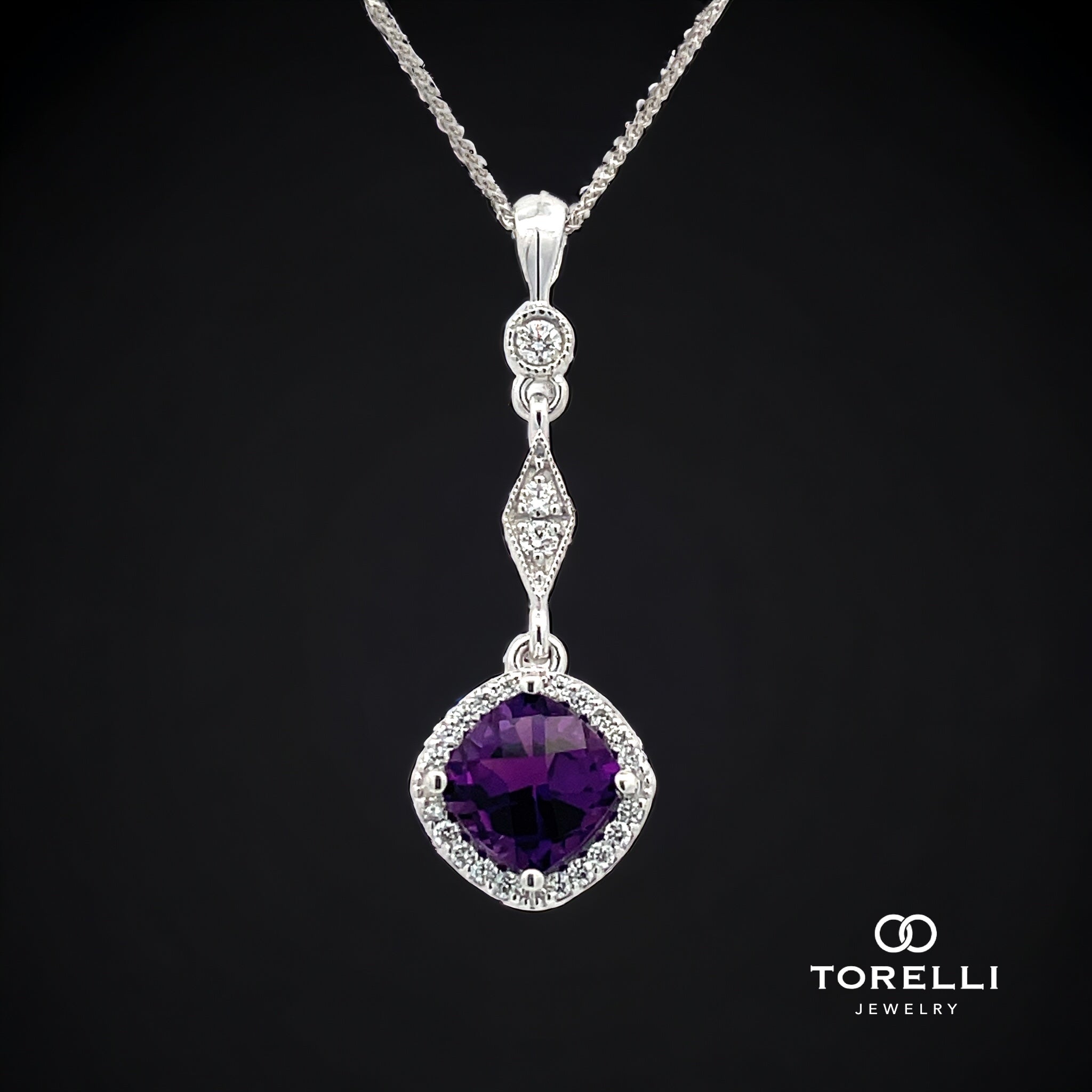 Allegra Necklace 14k White Gold Cushion-cut Amethyst with Diamonds
