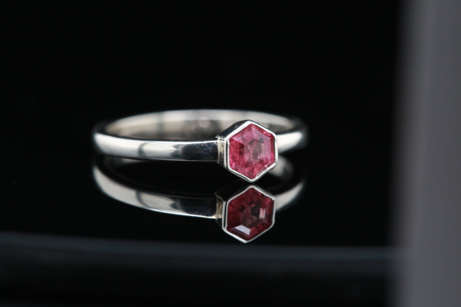 Serena Ring with Hexagon-Cut Pink Tourmaline in Sterling Silver