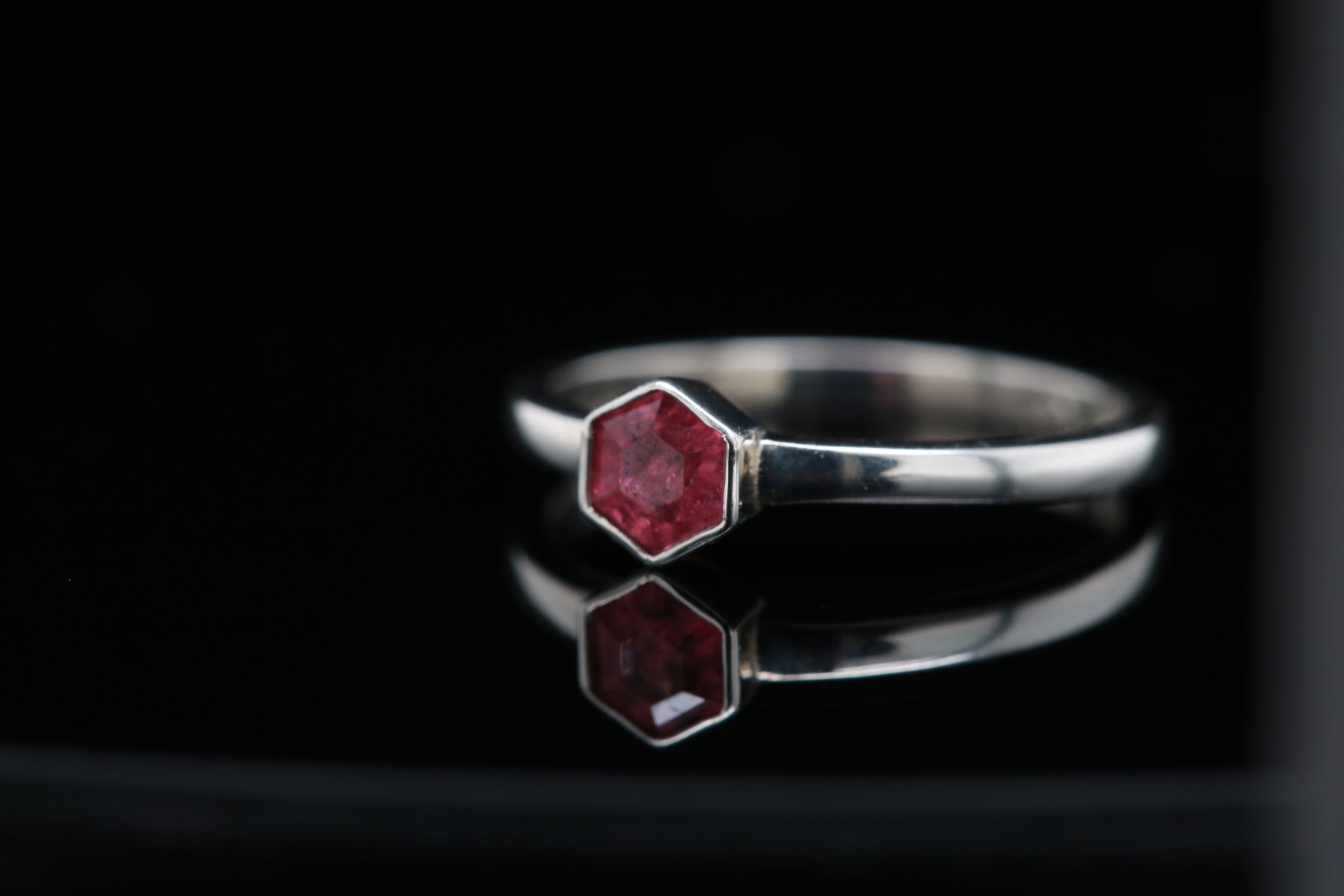 Serena Ring with Hexagon-Cut Pink Tourmaline in Sterling Silver