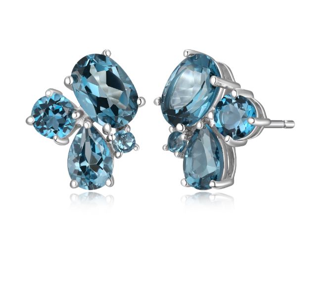 Sterling Silver Cluster Gemstone Earrings