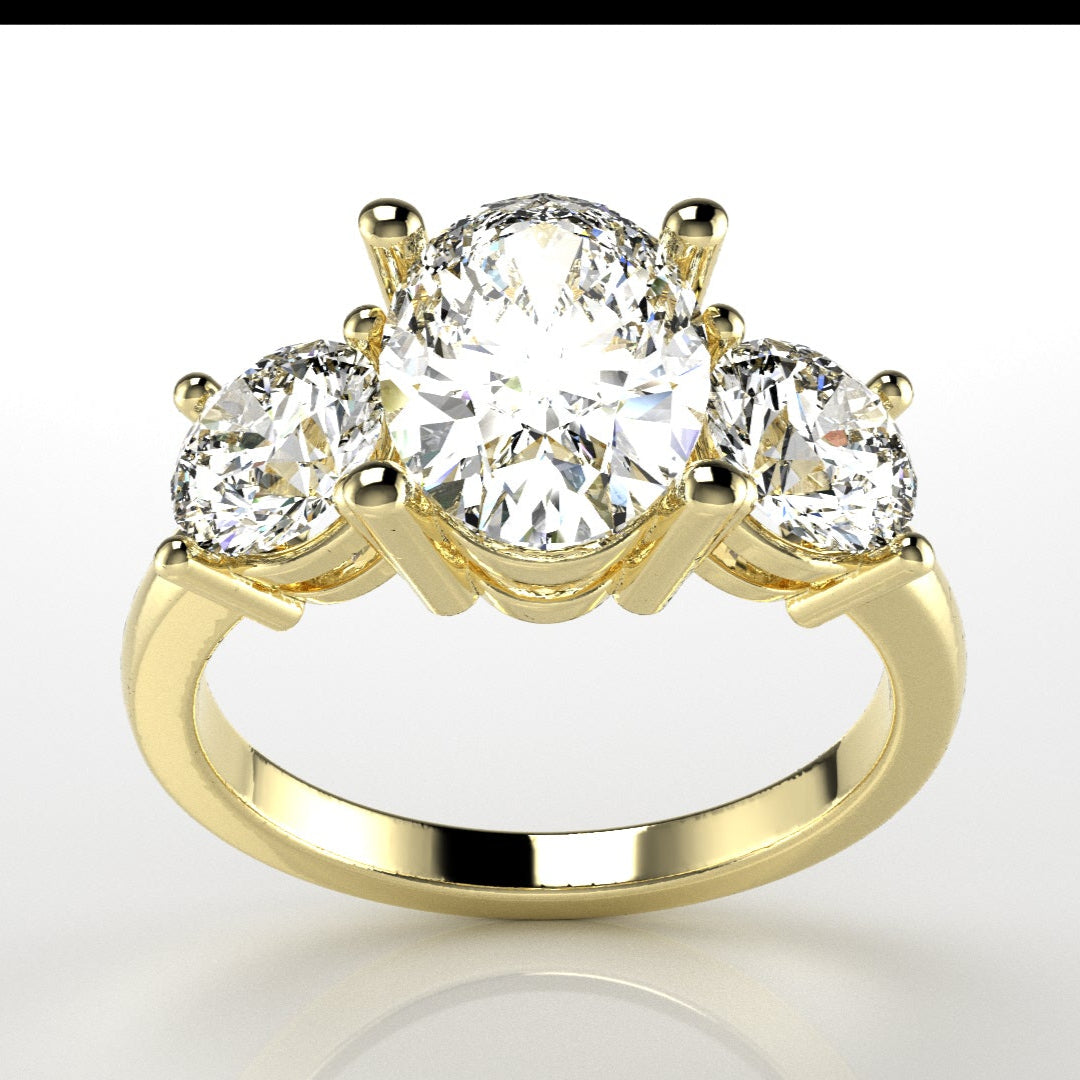 Three Stone Ring in 14K Yellow Gold [Made to Order]