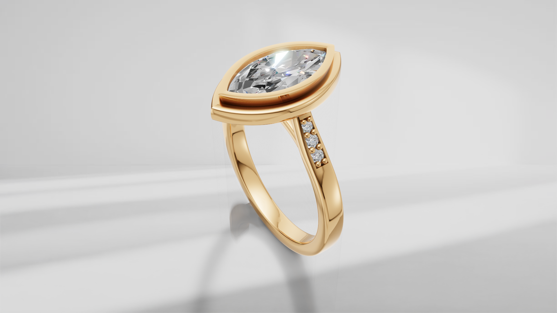 Stepped Bezel Set Marquise Engagement Ring [Made to Order]