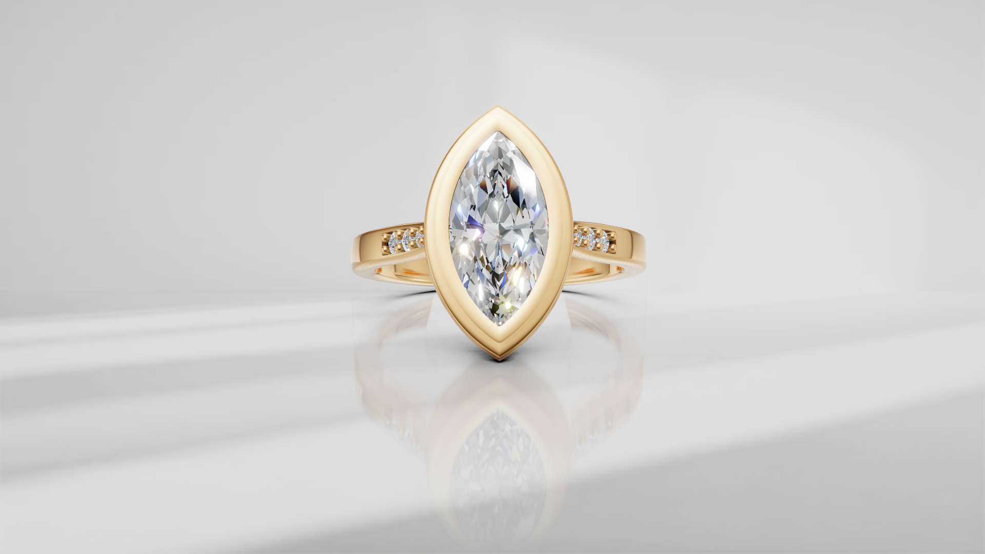 Stepped Bezel Set Marquise Engagement Ring [Made to Order]