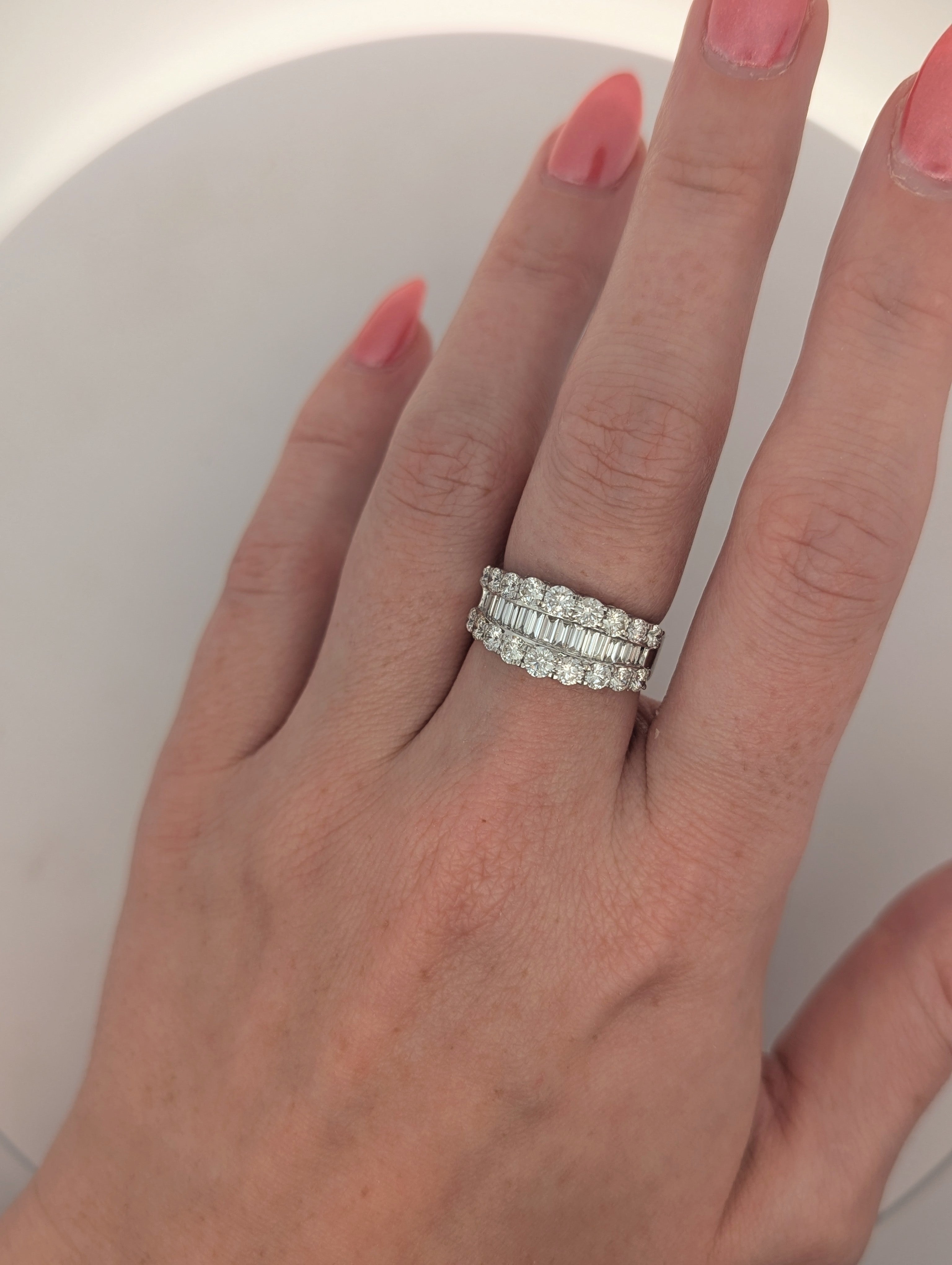 Wide Baguette and Round Diamond Anniversary Band