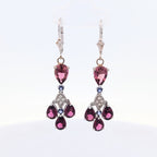 Vintage 14K White Gold Dangle Garnet and Tanzanite Earrings