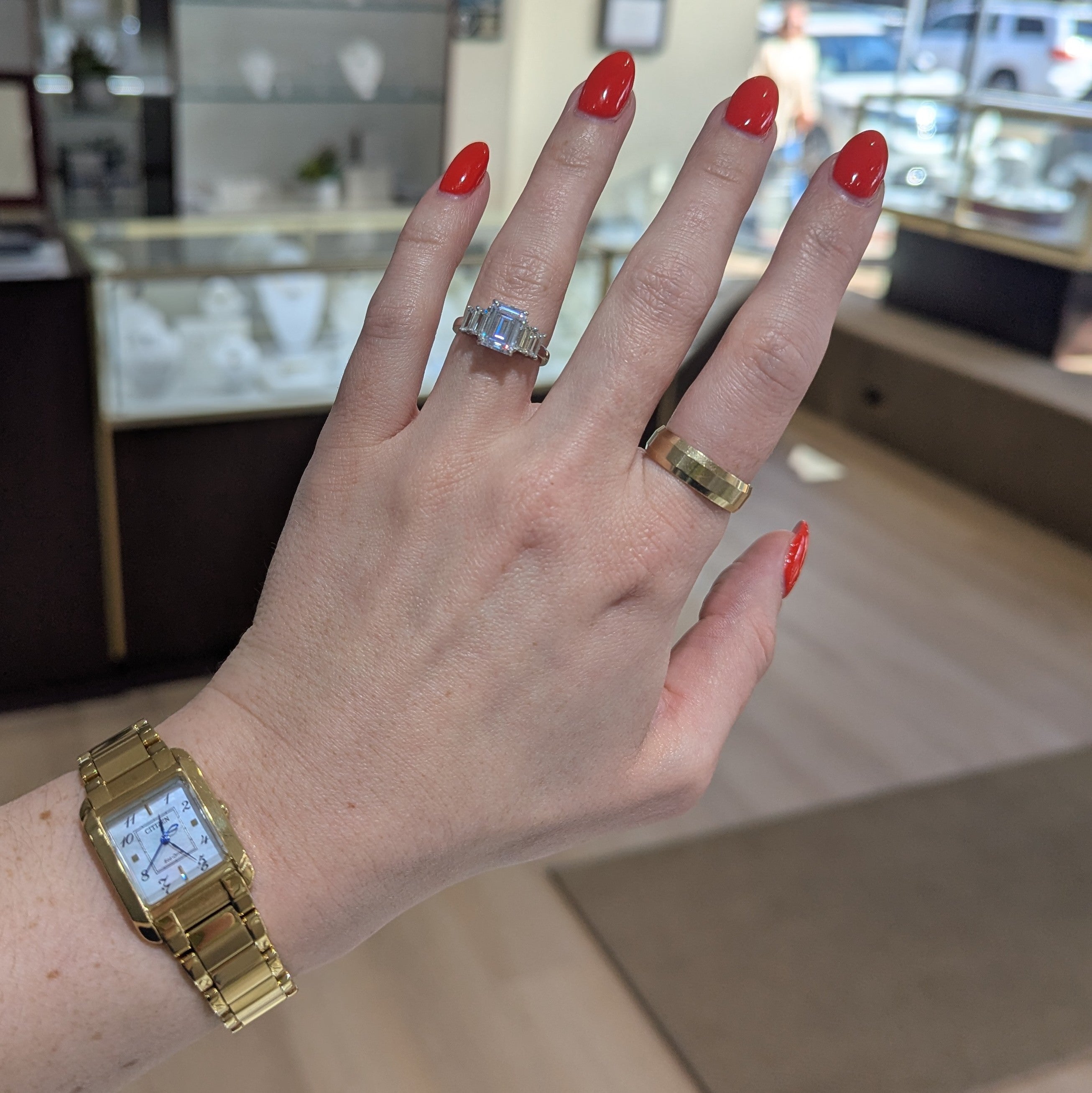 14K Gold Five-Stone Emerald Cut Engagement Ring [Made to Order]