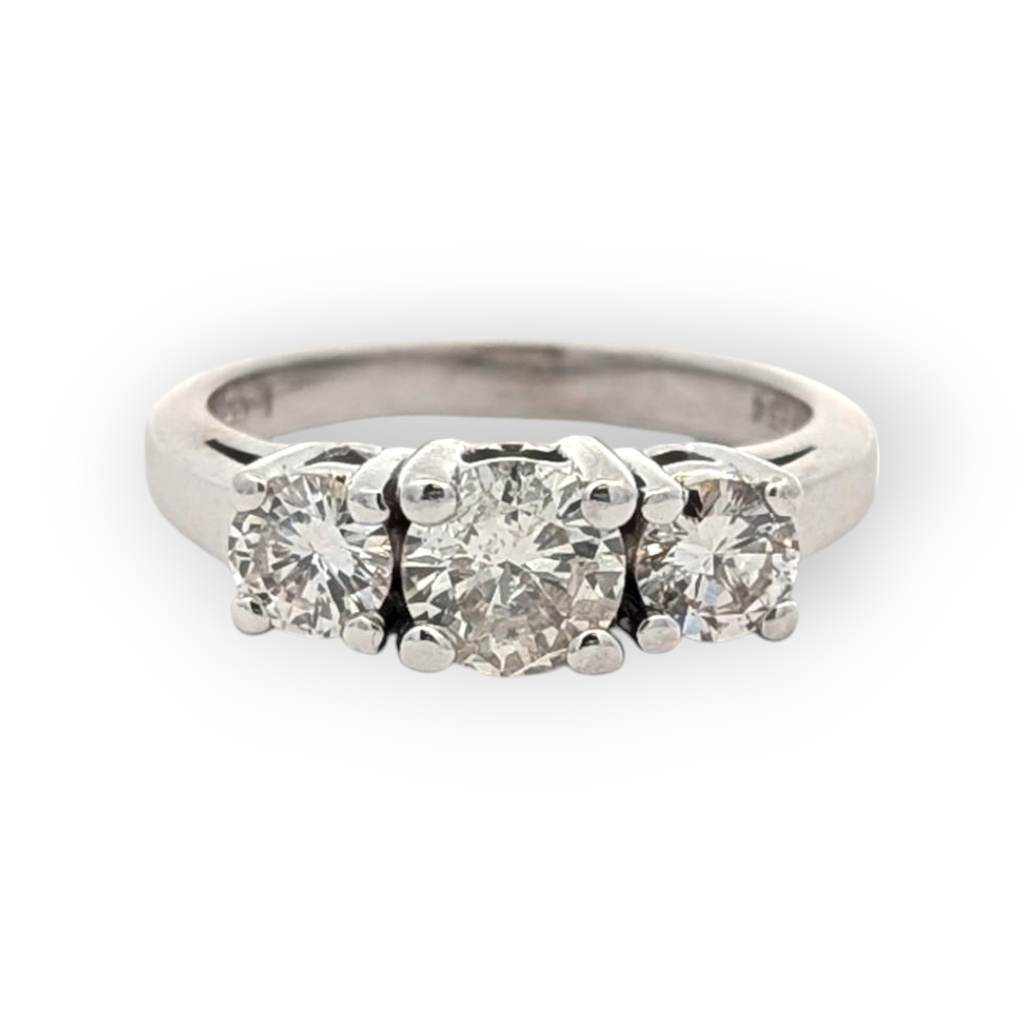 14K White Gold Three-Stone Diamond Ring
