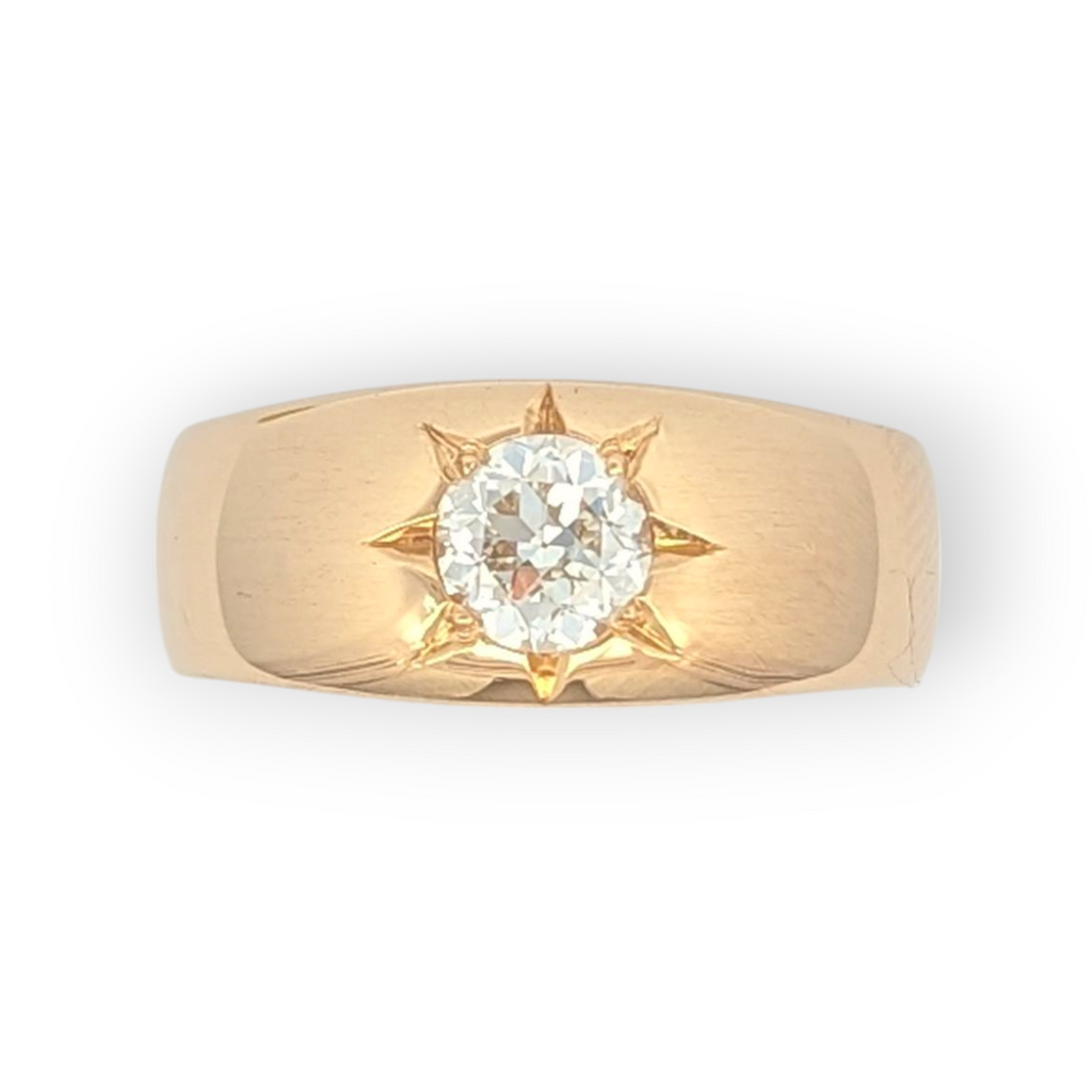 14K Gold Band Star-Set Old Euro Diamond Ring