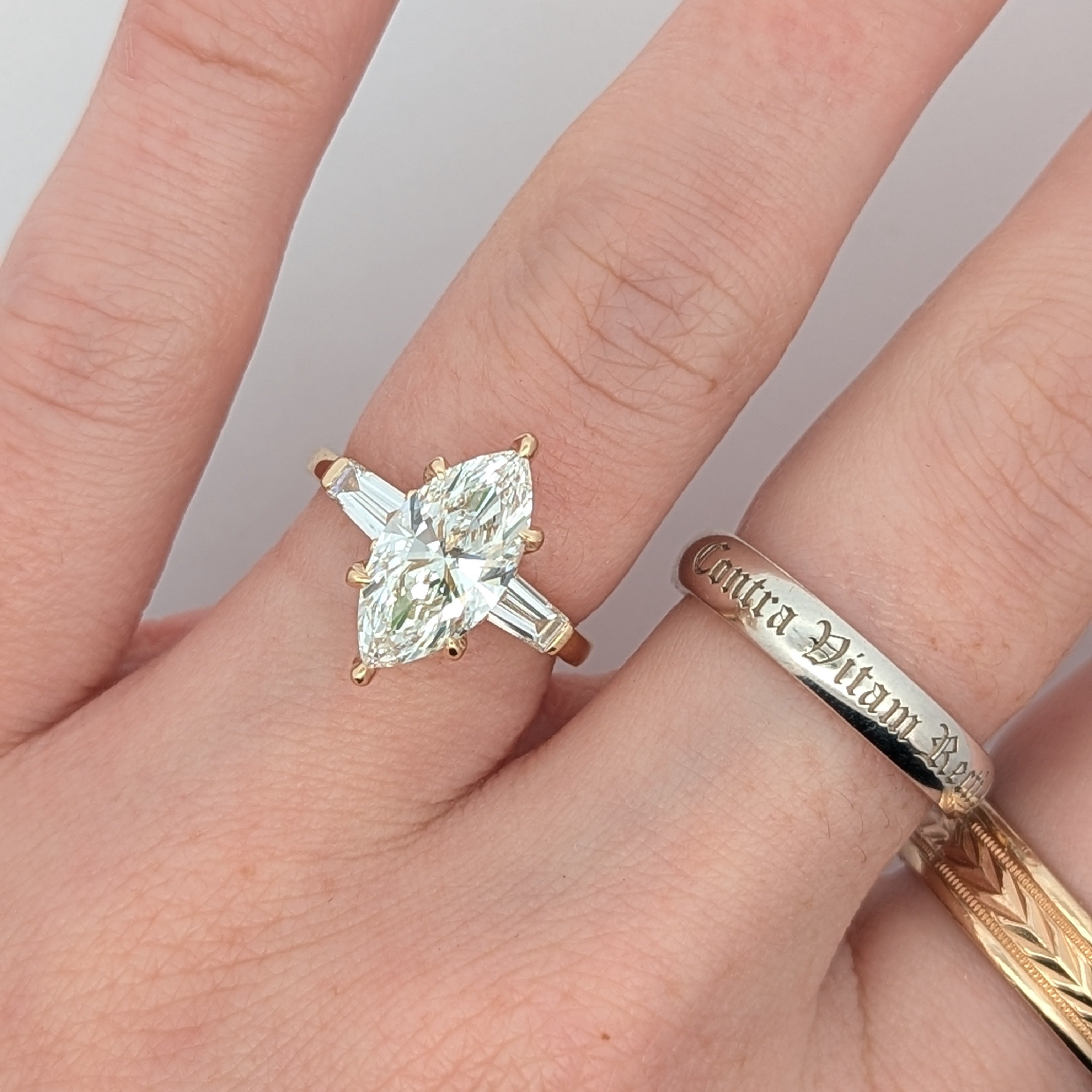 Arrow Marquise and Baguette Engagement Ring [Made to Order]