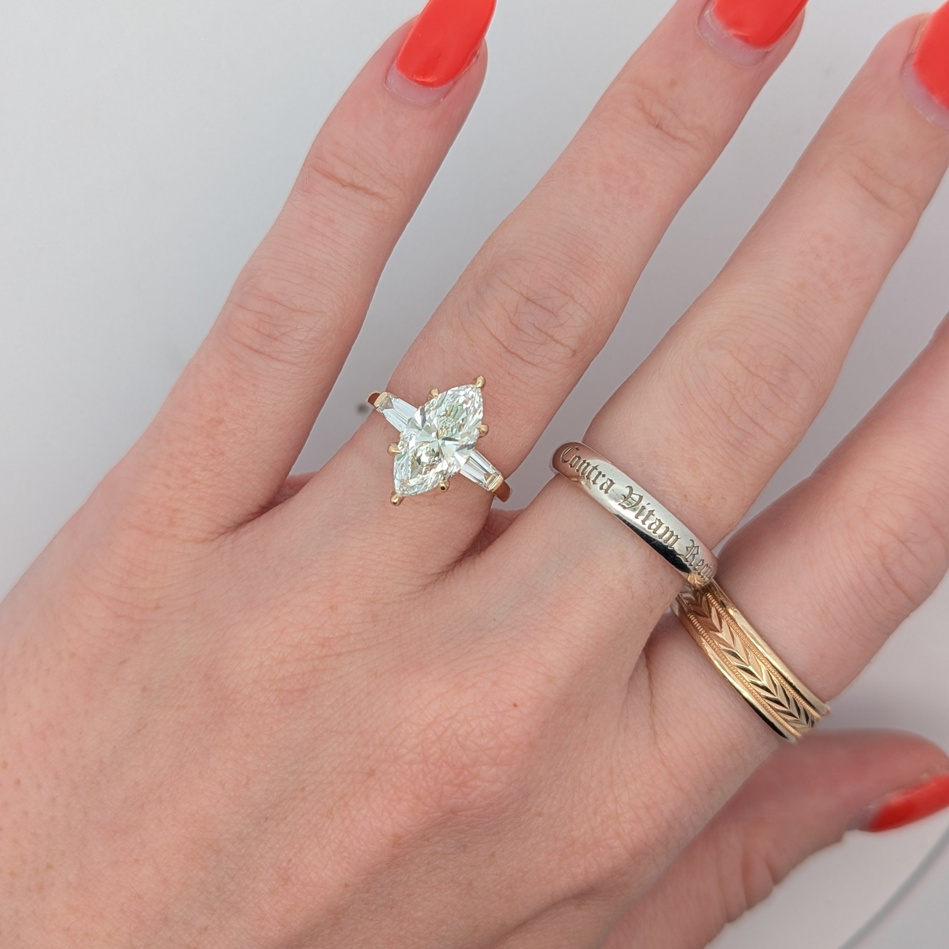 Arrow Marquise and Baguette Engagement Ring [Made to Order]