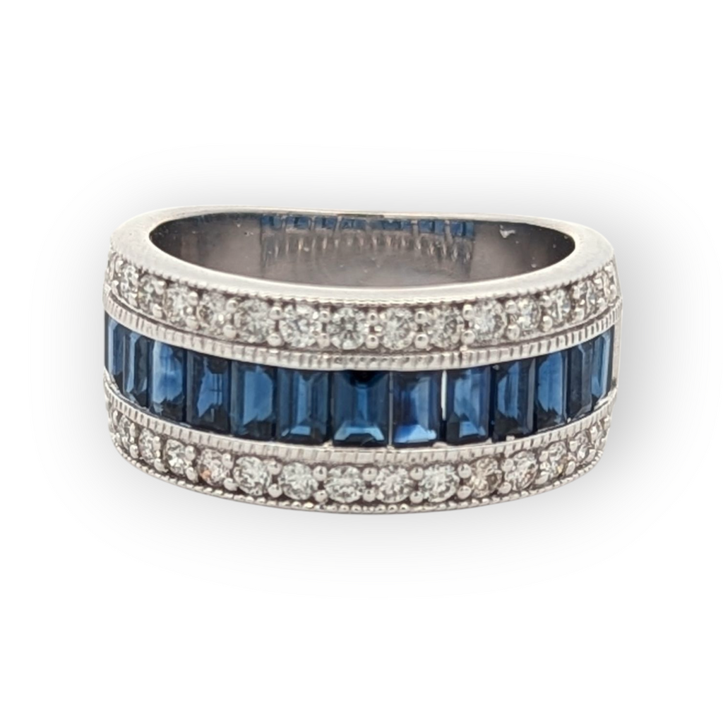 14K White Gold, Diamond, and Sapphire Anniversary Band
