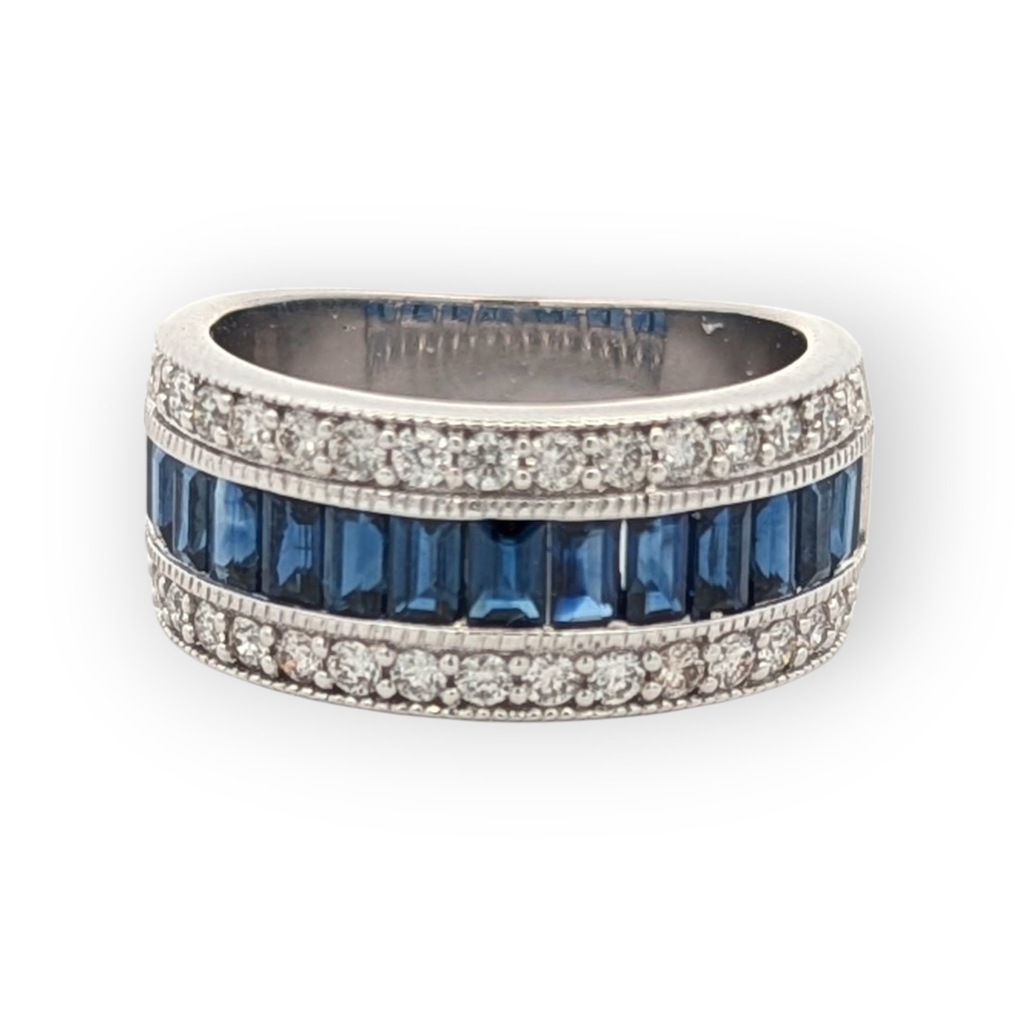 14K White Gold, Diamond, and Sapphire Anniversary Band