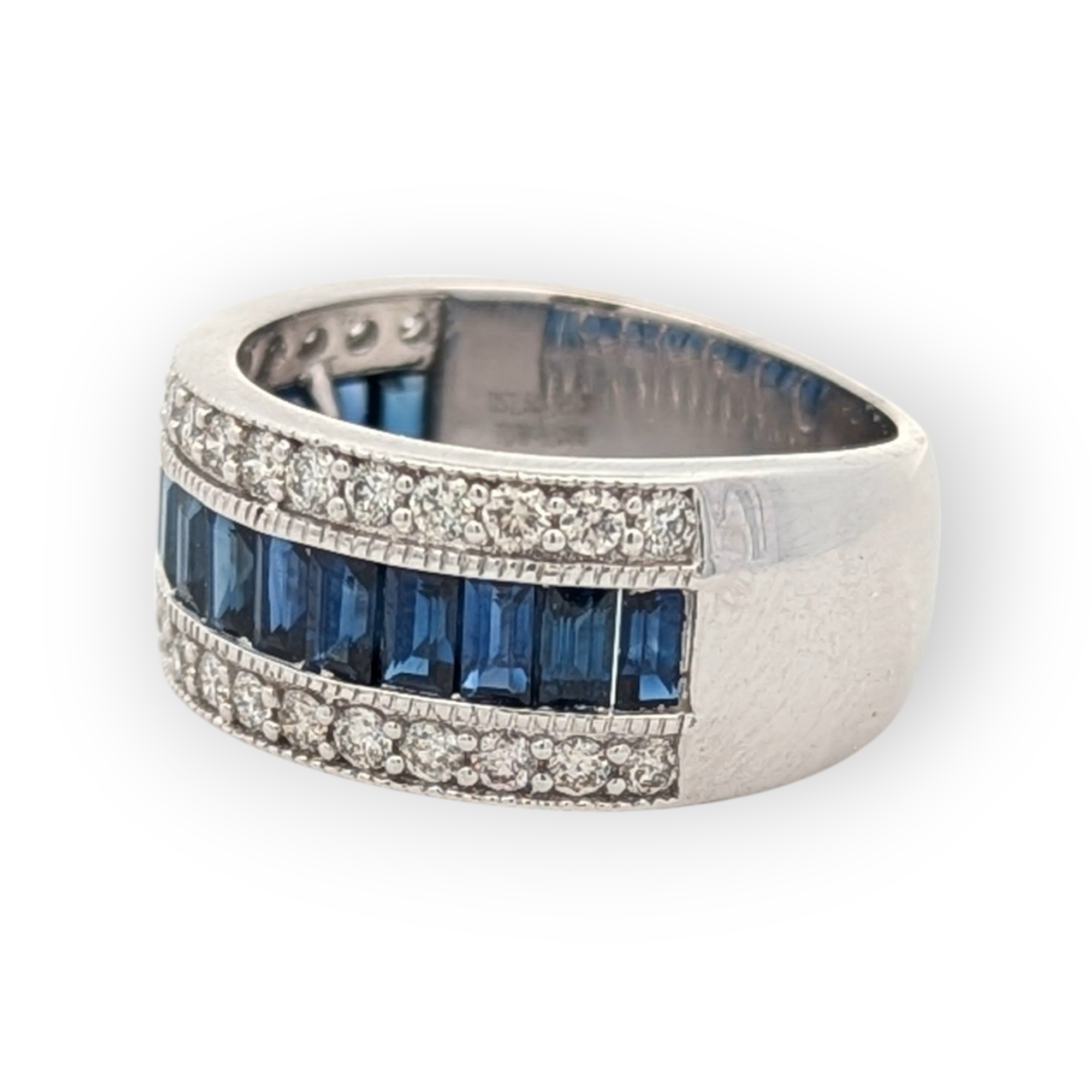 14K White Gold, Diamond, and Sapphire Anniversary Band
