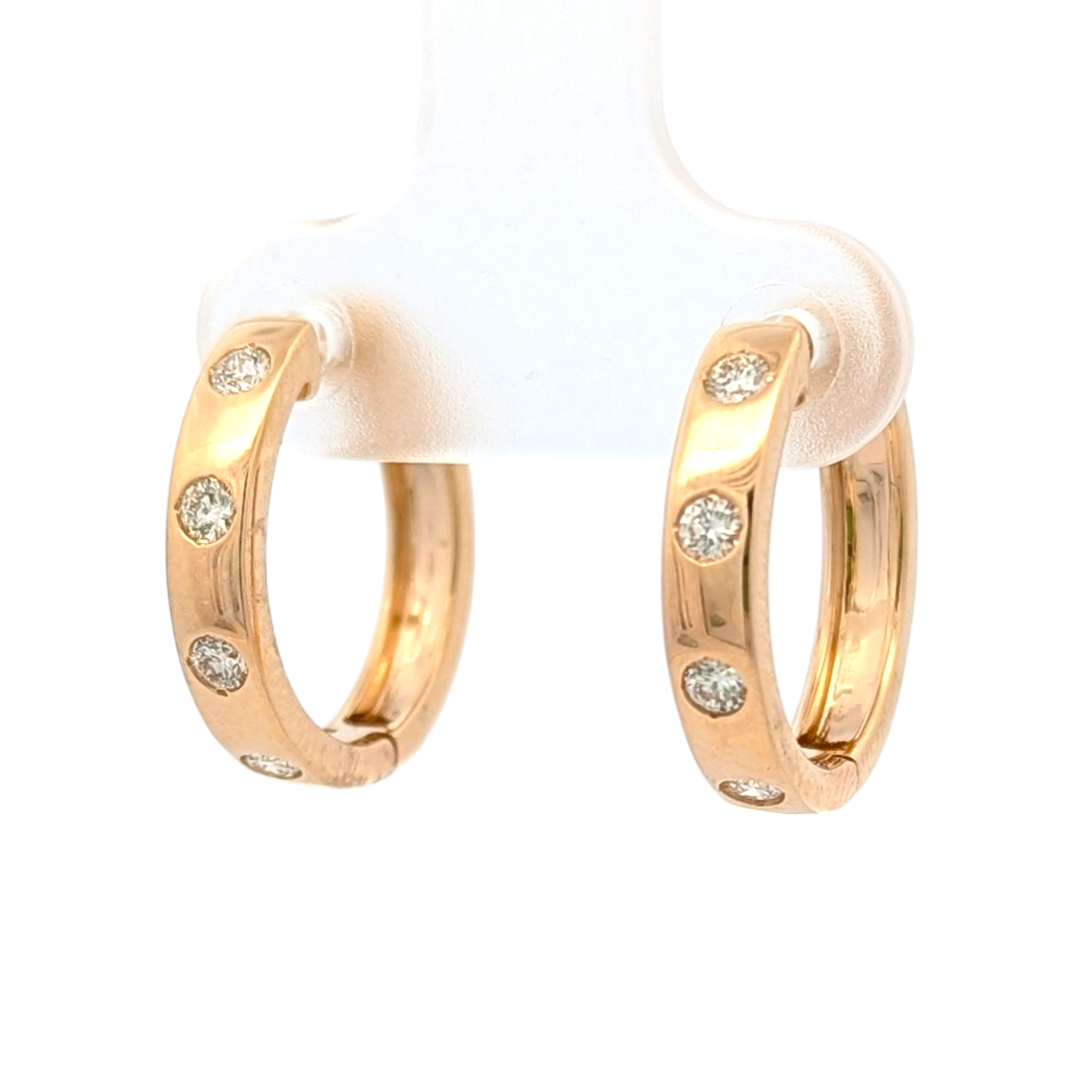 14K Yellow Gold and Burnish-Set Diamond Huggies