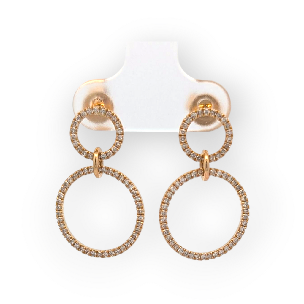 14k Yellow Gold and Diamond Circle Earrings