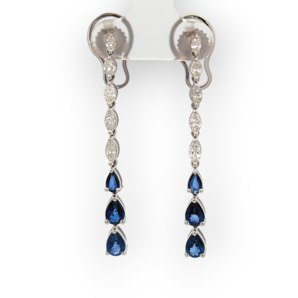 14K White Gold, Diamond, and Sapphire Earrings