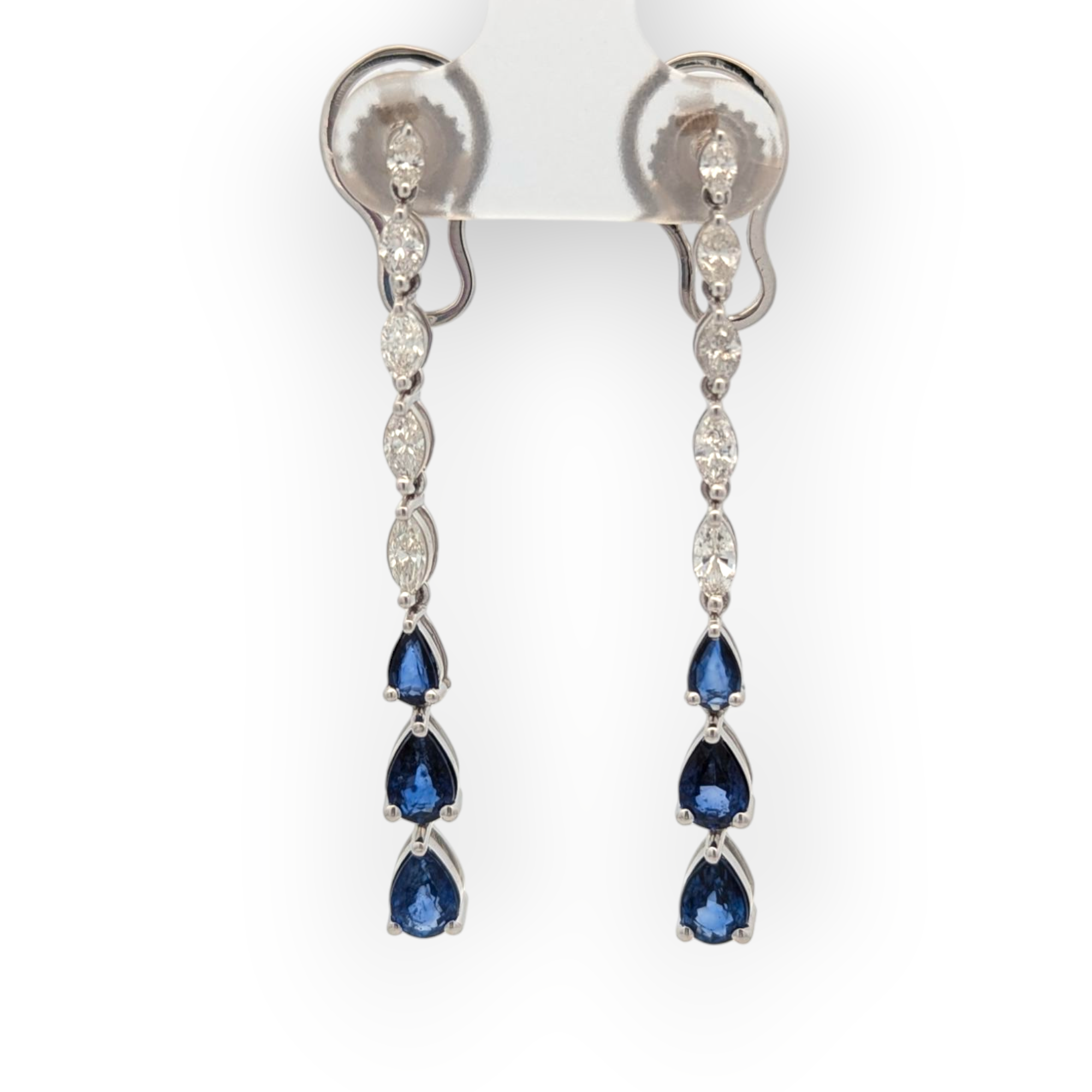 14K White Gold, Diamond, and Sapphire Earrings
