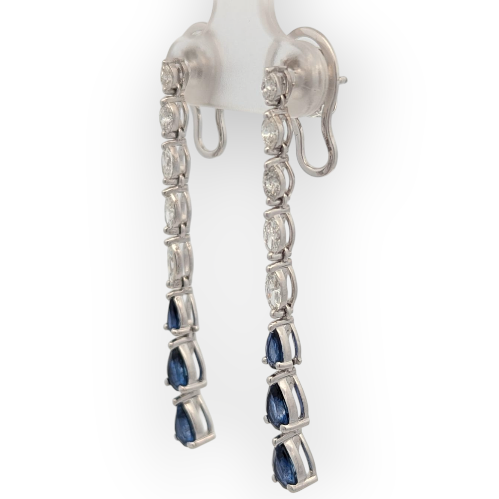 14K White Gold, Diamond, and Sapphire Earrings