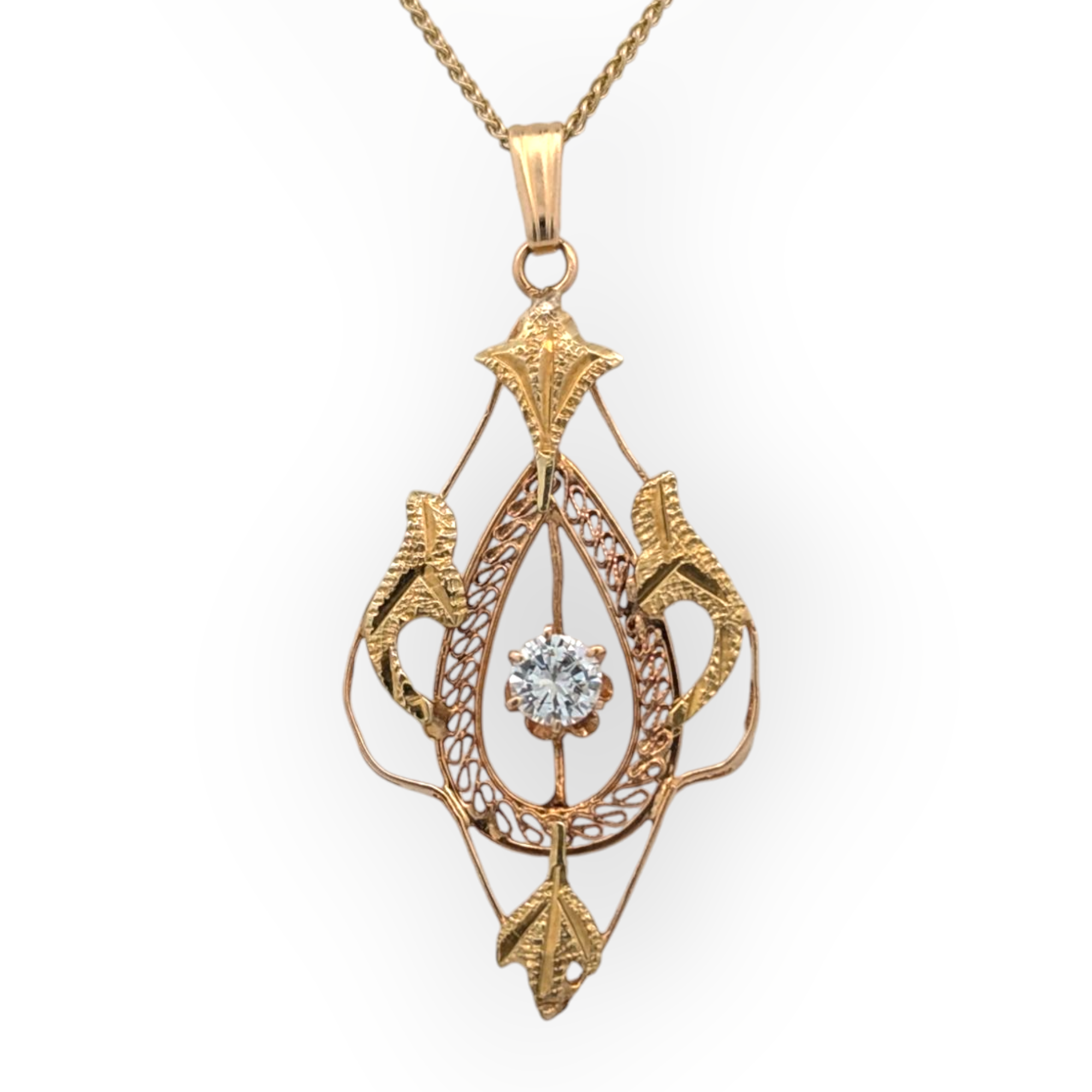 Vintage 14K Yellow Gold Art Nouveau Pendant