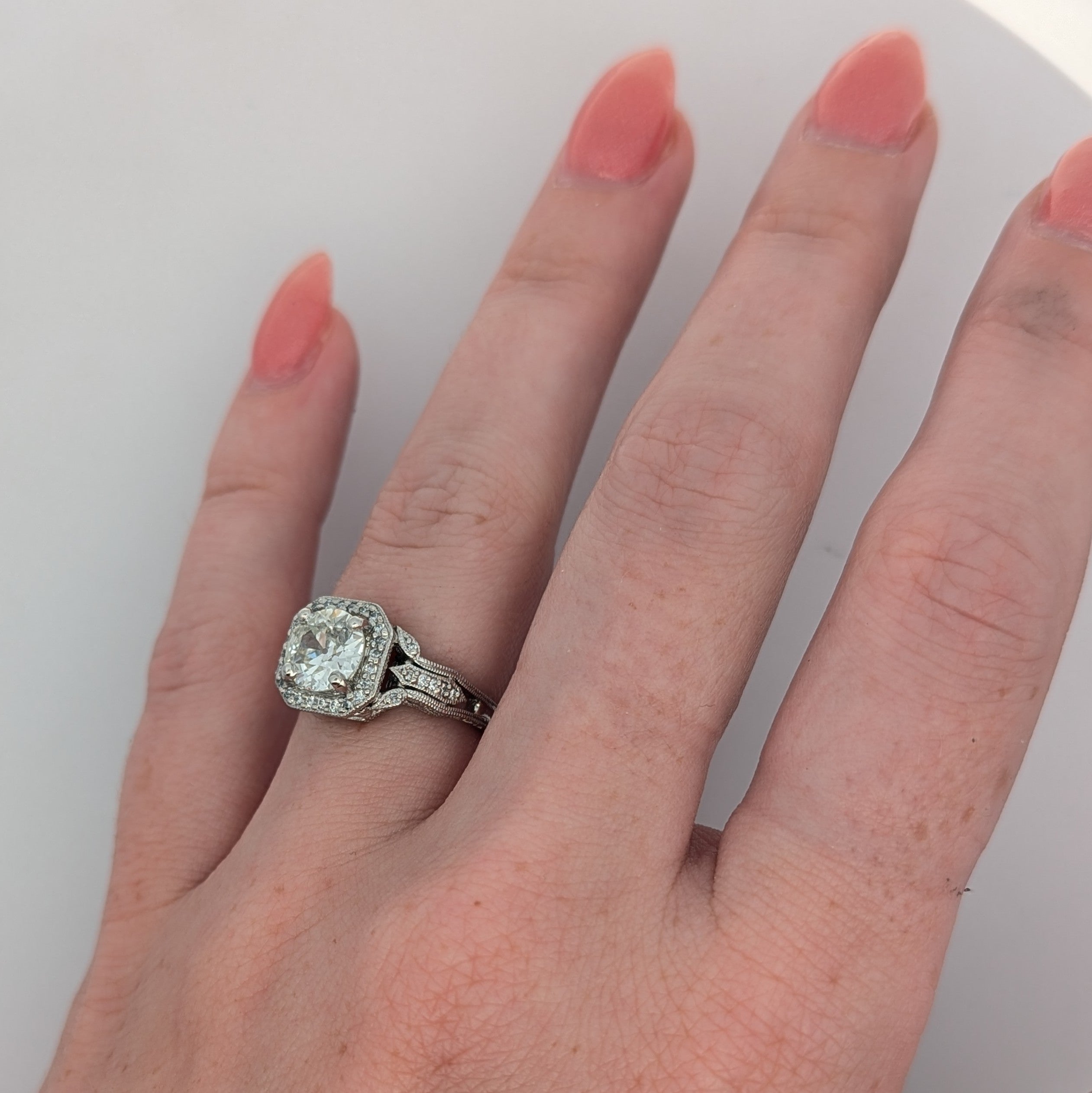 Platinum Vintage-Inspired 1.45 Carat Old Euro Cut Engagement Ring