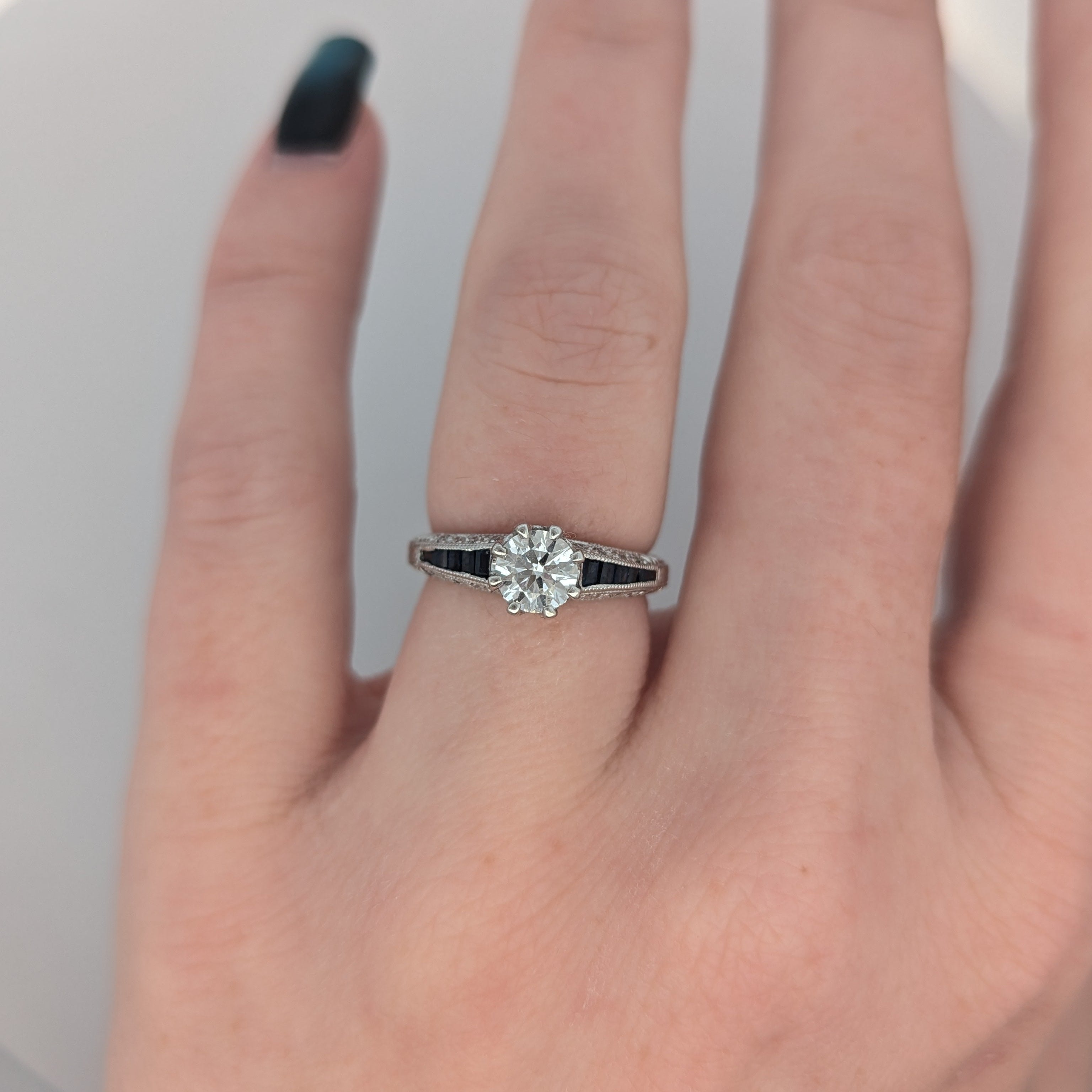 White Gold, Sapphire, and Lab Diamond Ring