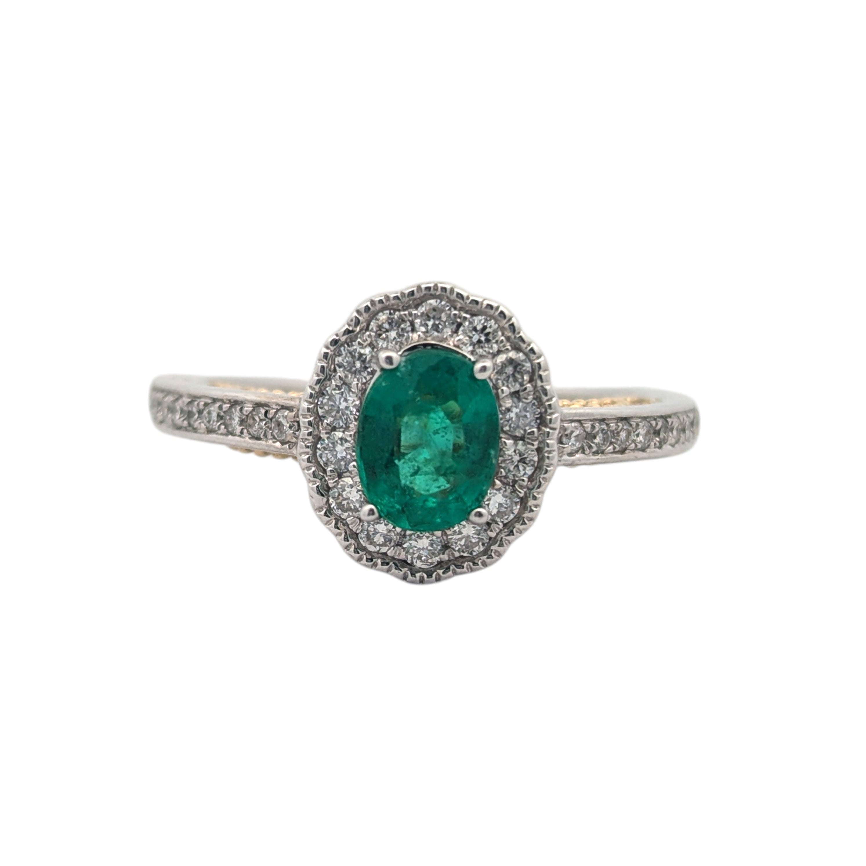 14K White and Yellow Gold Emerald and Diamond Ring
