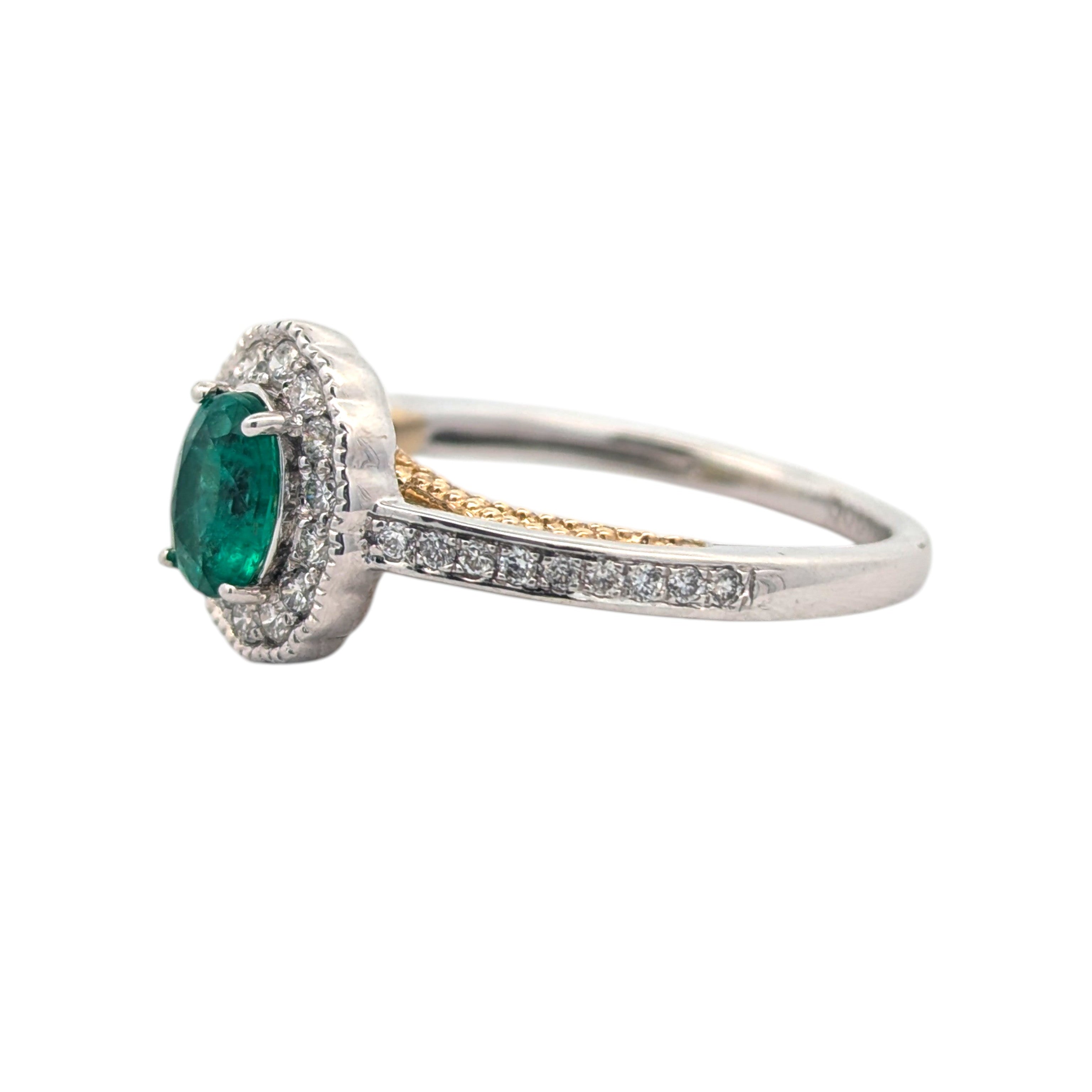 14K White and Yellow Gold Emerald and Diamond Ring