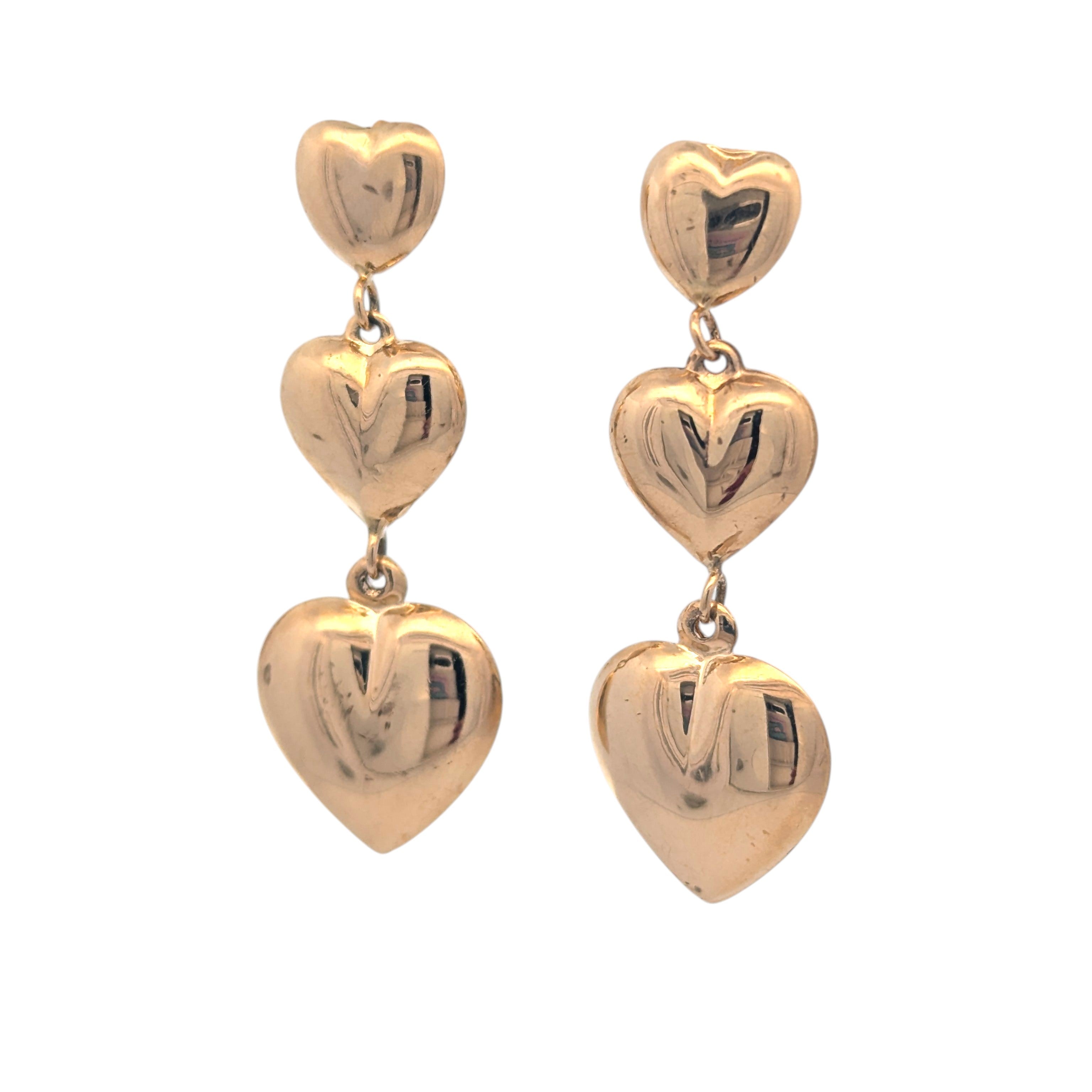 Vintage 14K Yellow Gold Heart Earrings