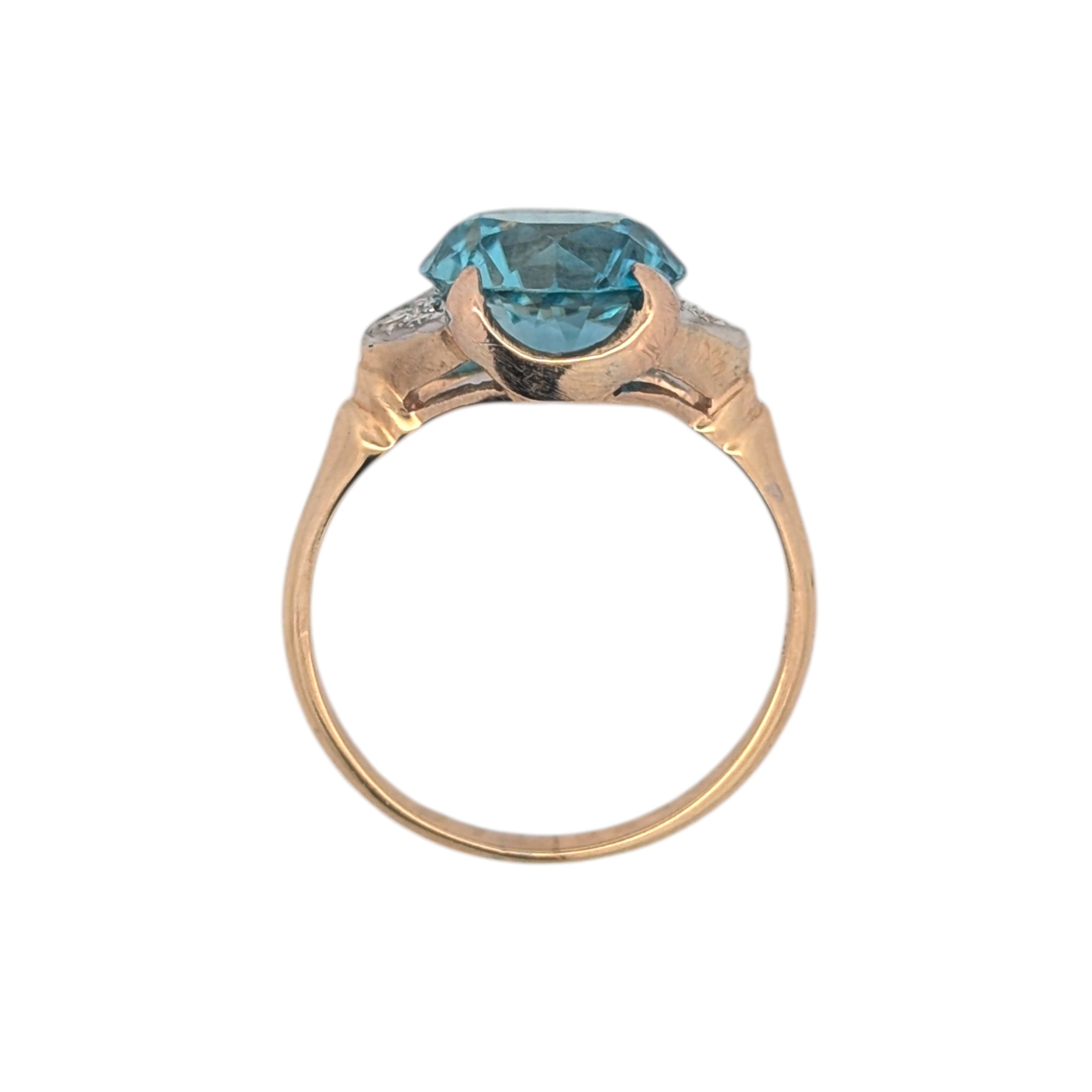 Vintage 14K Yellow Gold Diamond and Blue Zircon Ring