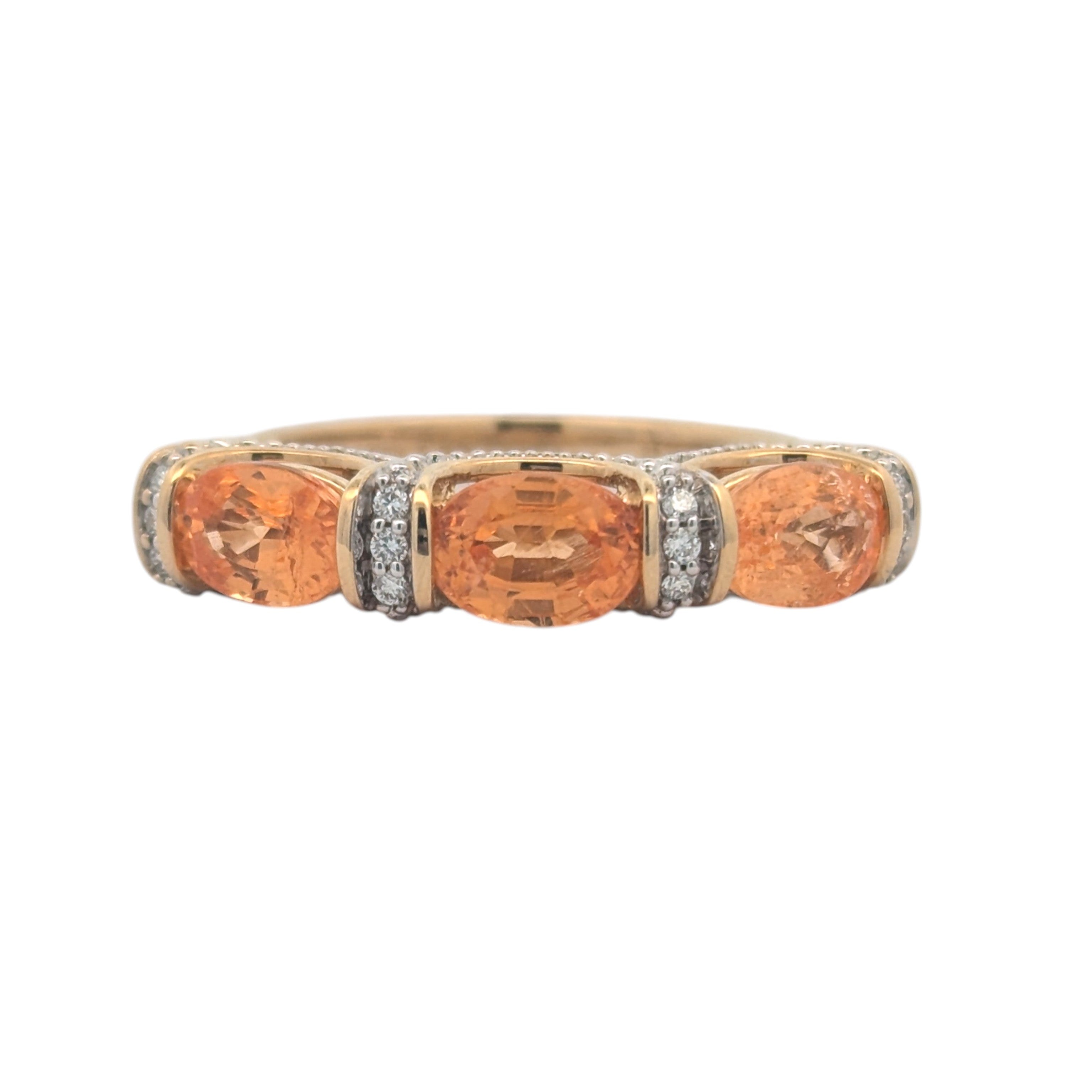 14K Yellow Gold Ring with Orange Garnet and Diamond