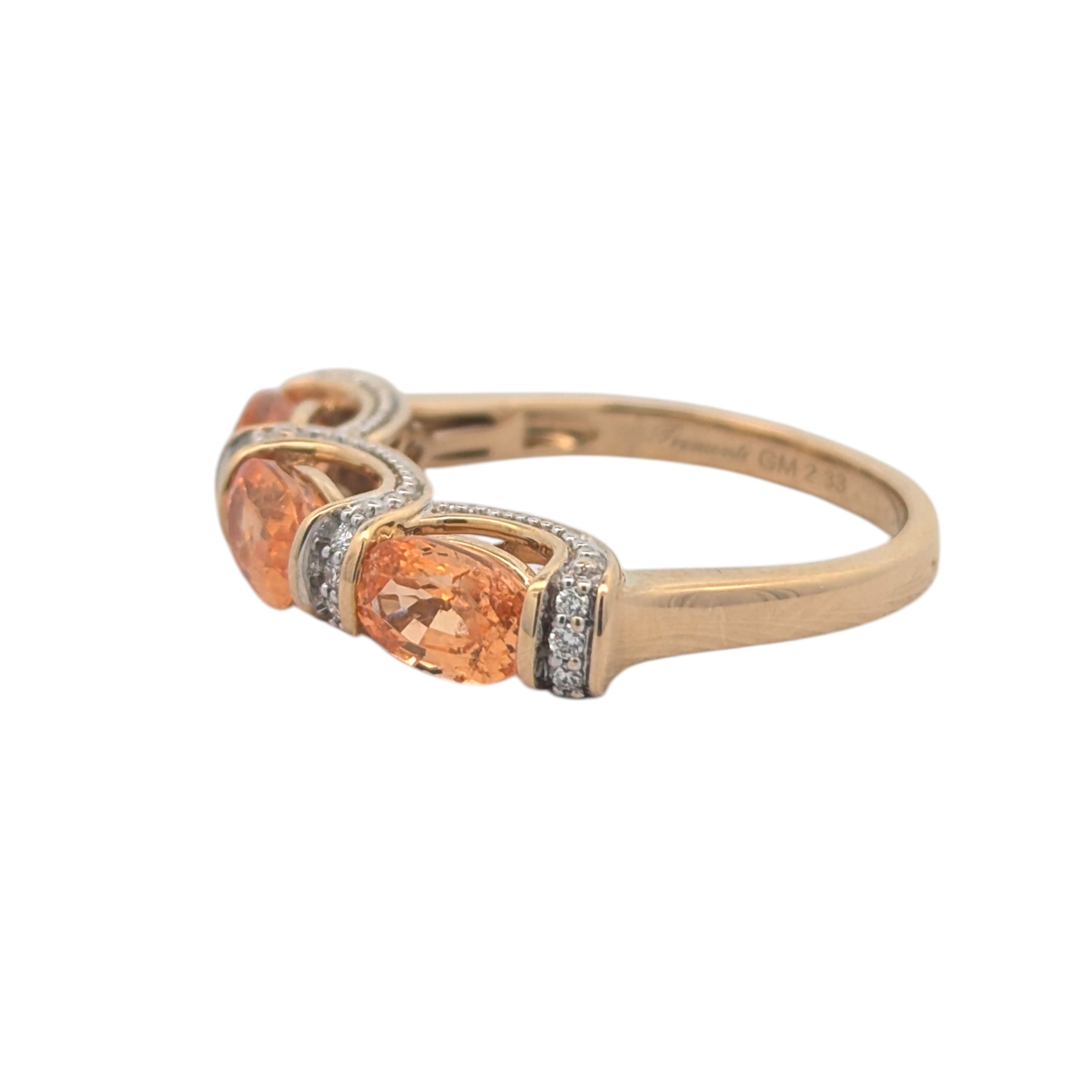 14K Yellow Gold Ring with Orange Garnet and Diamond