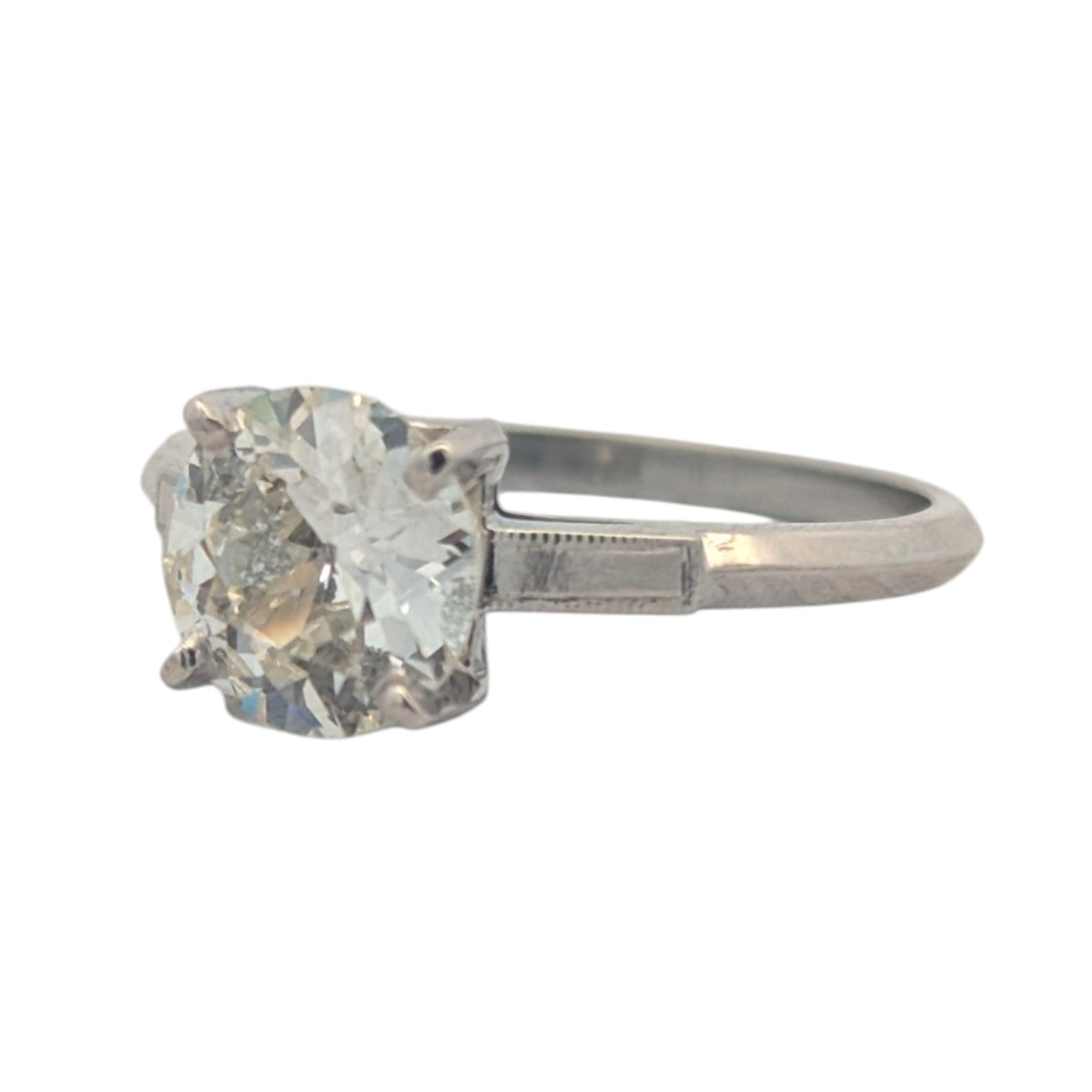 Platinum and Natural Old Mine Cut Diamond Engagement Ring