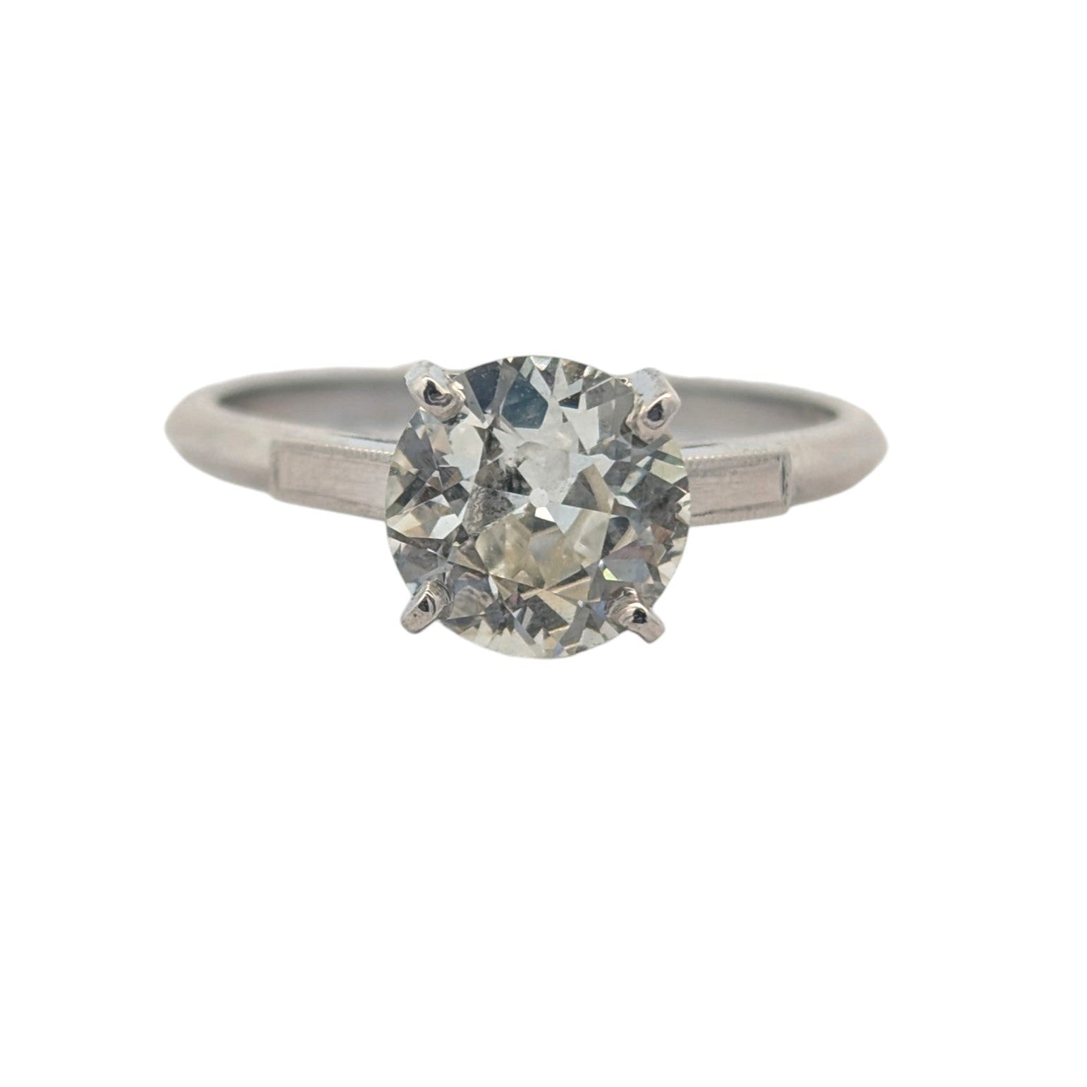Platinum and Natural Old Mine Cut Diamond Engagement Ring