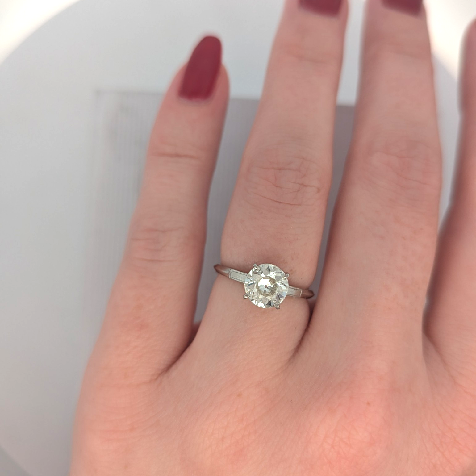 Platinum and Natural Old Mine Cut Diamond Engagement Ring