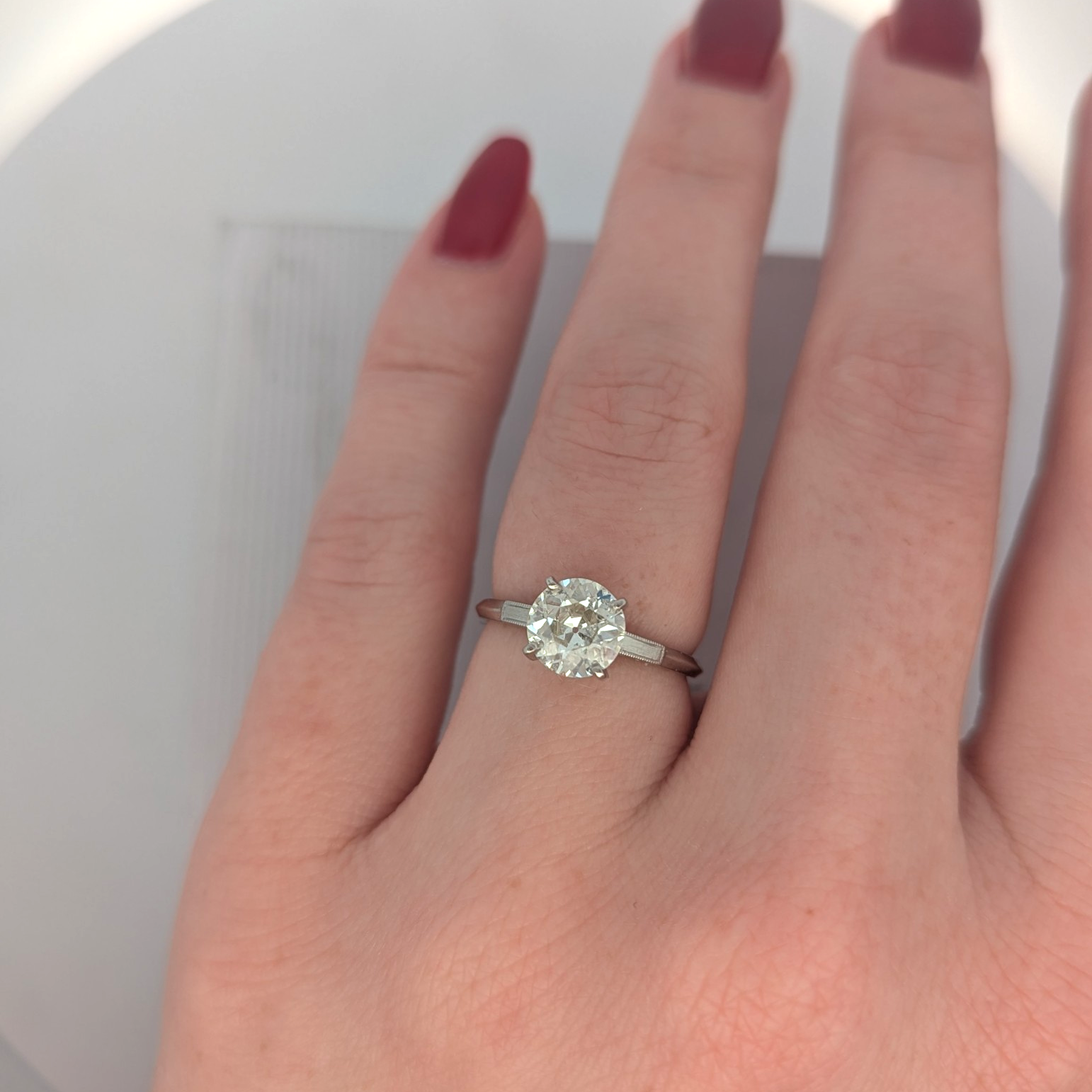 Platinum and Natural Old Mine Cut Diamond Engagement Ring