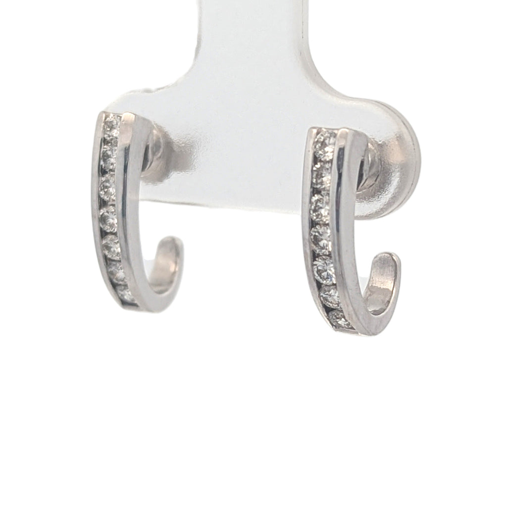 14K White Gold Half Hoop Earrings