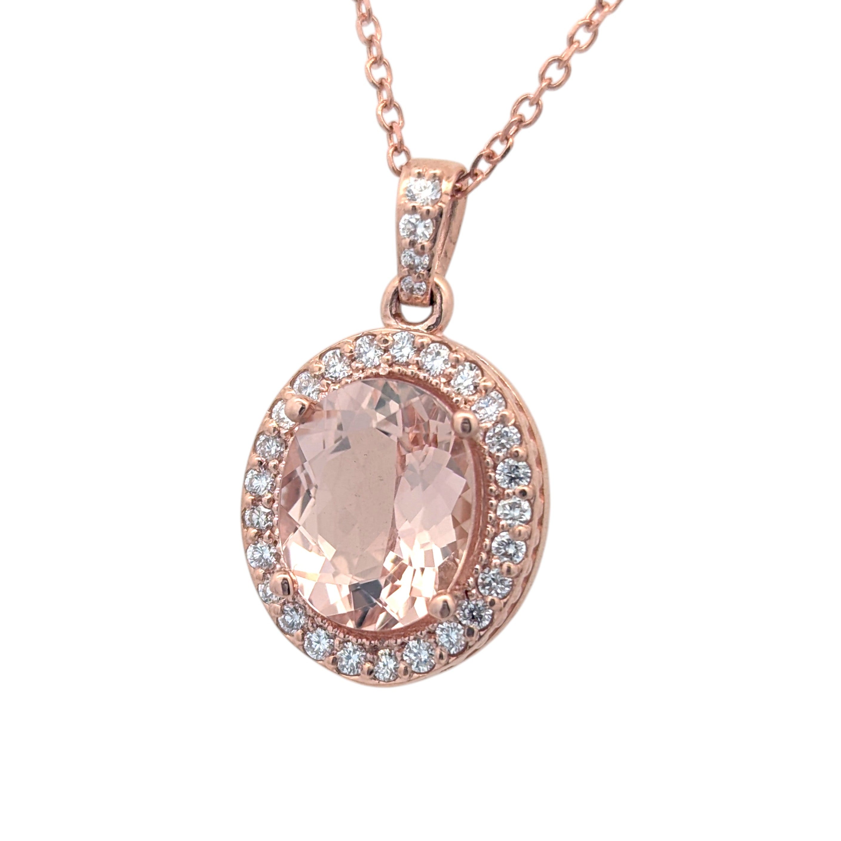 14K Rose Gold, Morganite, and Diamond Pendant