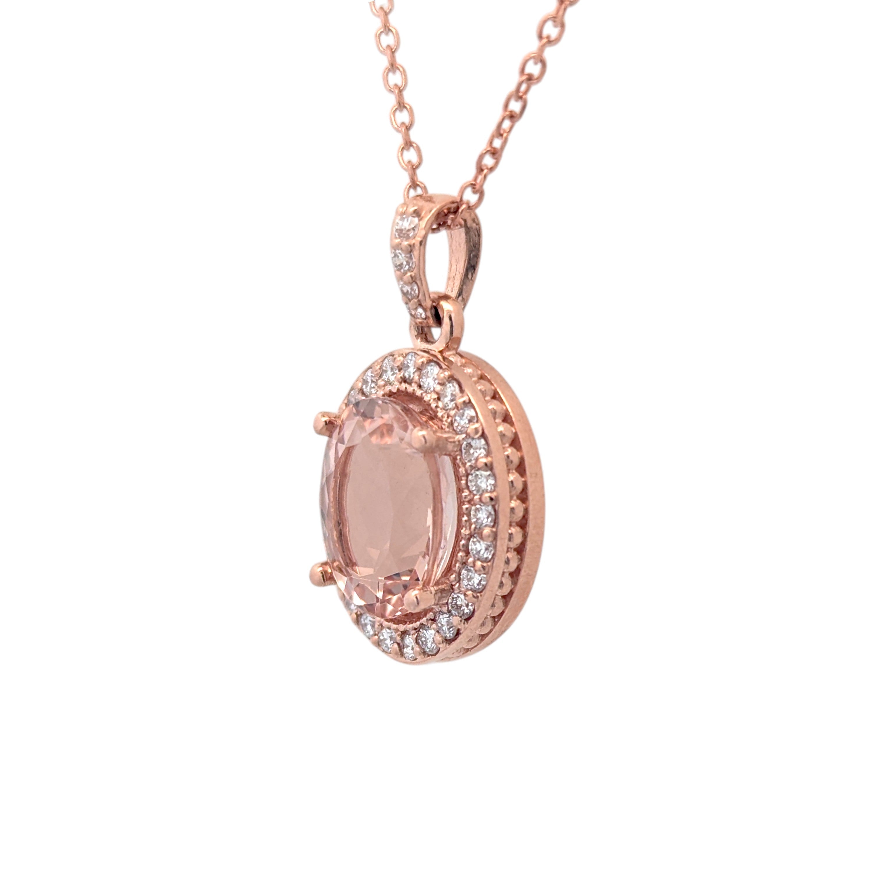 14K Rose Gold, Morganite, and Diamond Pendant