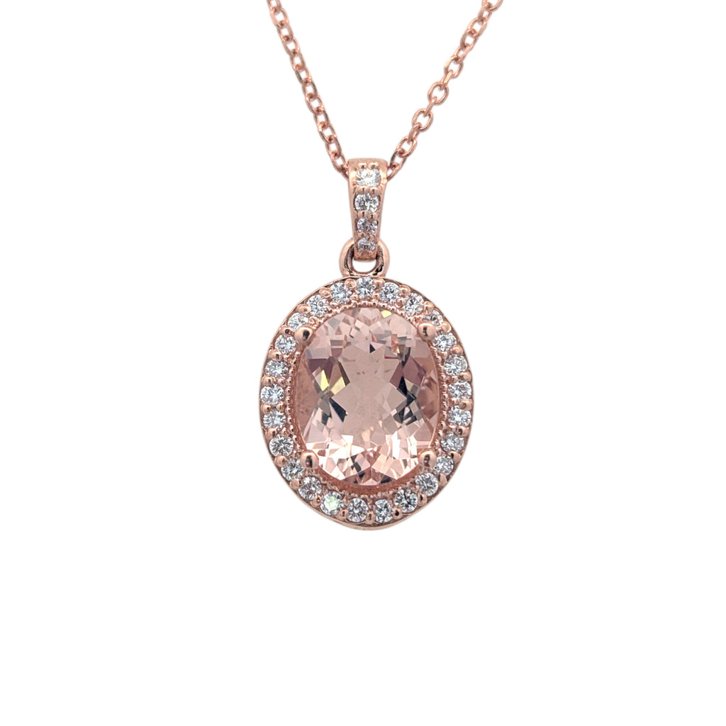 14K Rose Gold, Morganite, and Diamond Pendant