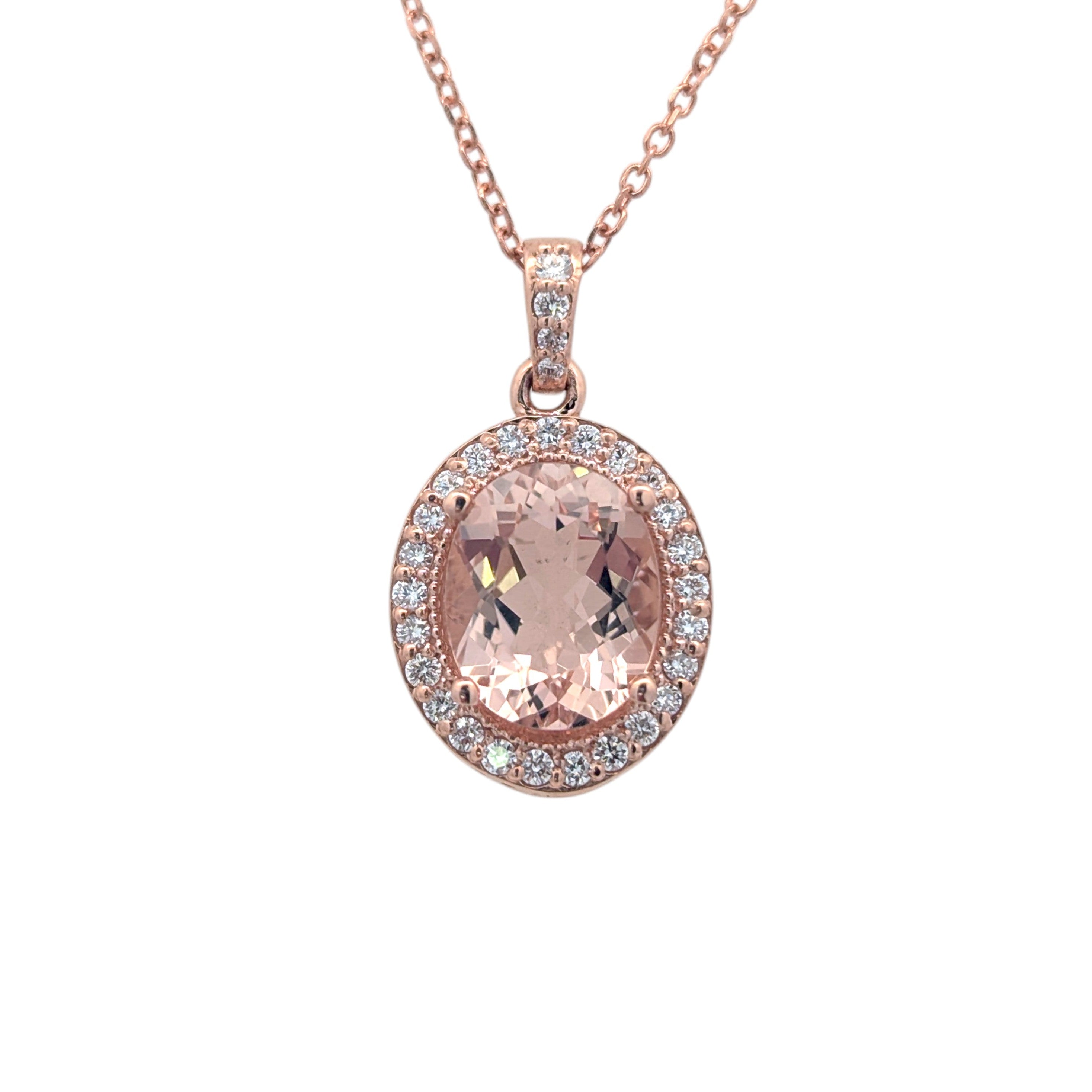 14K Rose Gold, Morganite, and Diamond Pendant