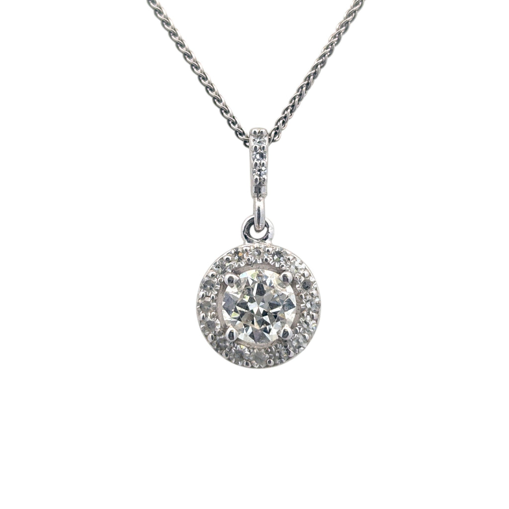 14K White Gold Halo Pendant