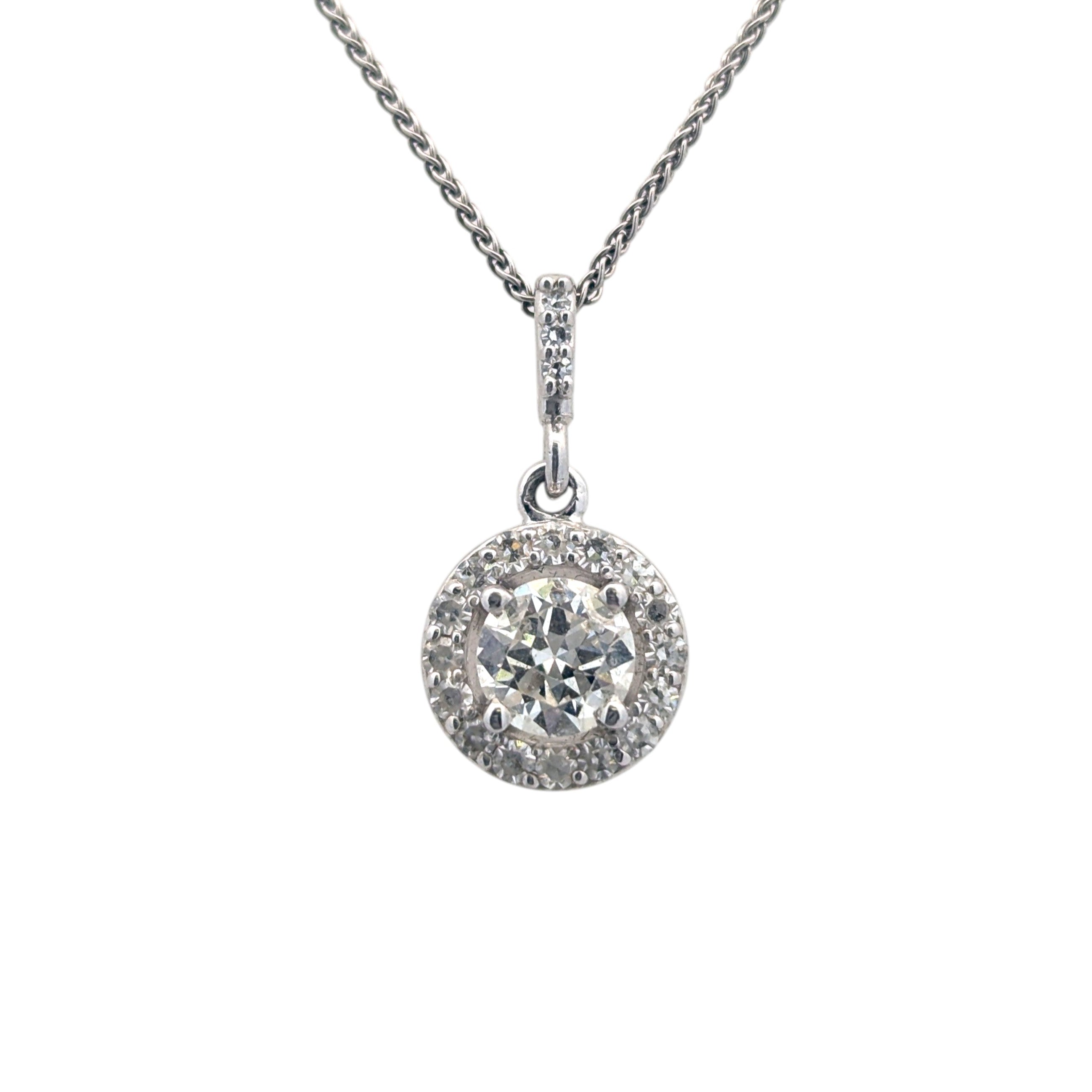14K White Gold Halo Pendant