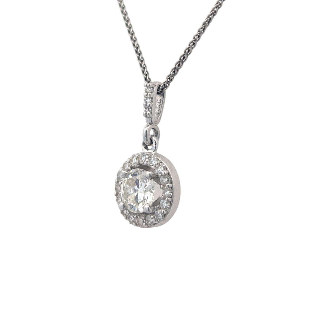 14K White Gold Halo Pendant