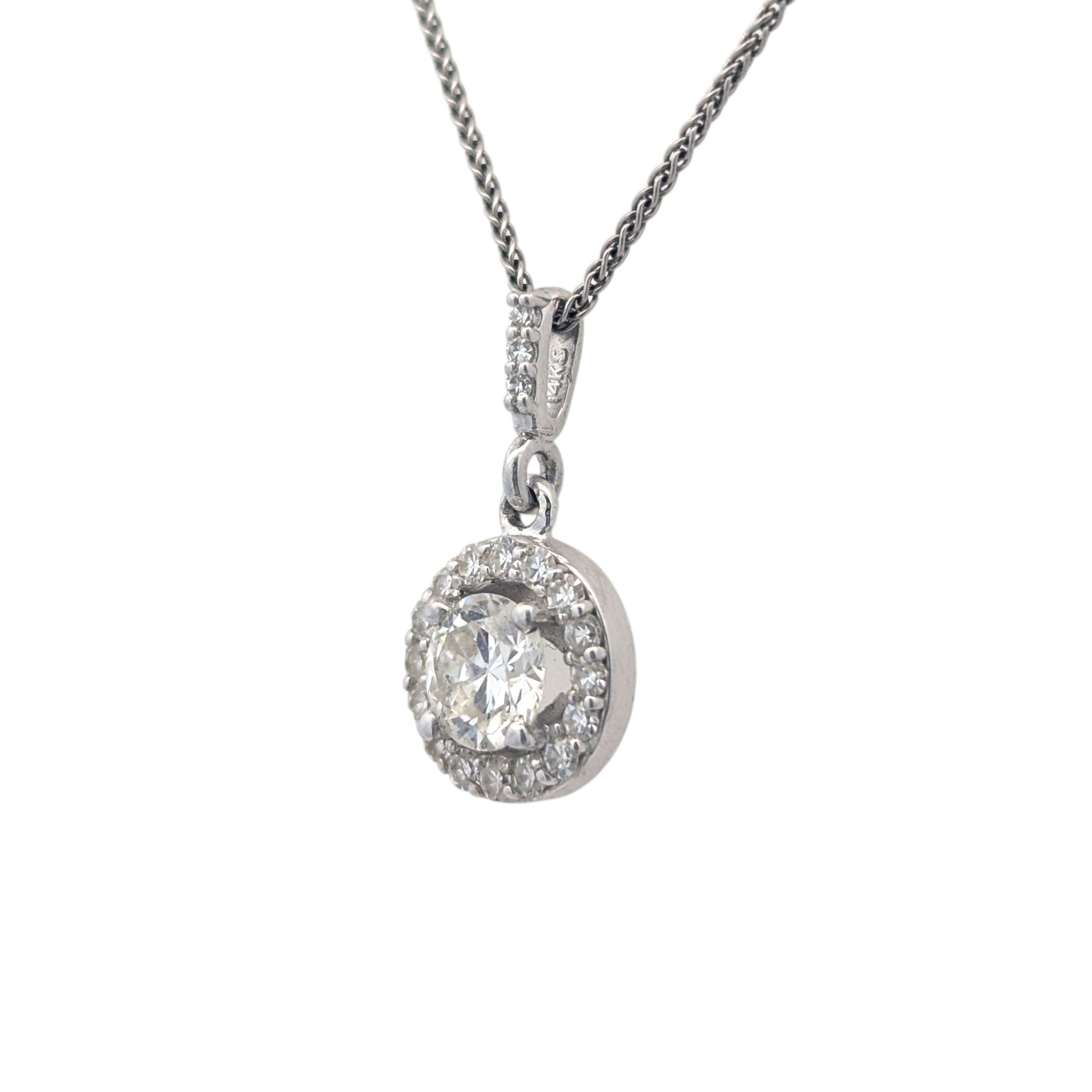 14K White Gold Halo Pendant